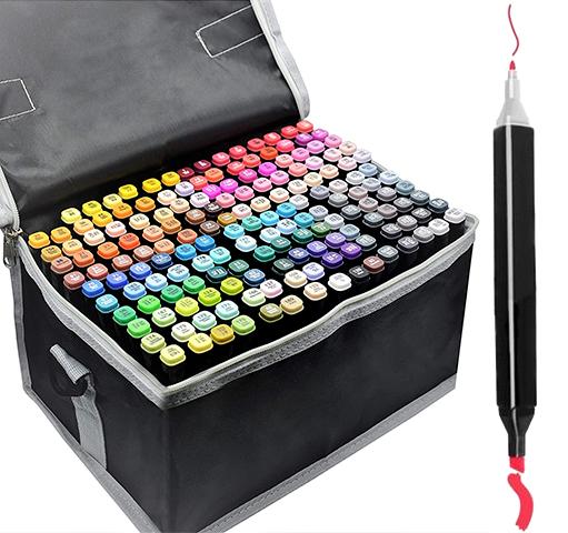 168-pack Marker Pens with Case - Double-sided Colored Pens Multicolor multicolor