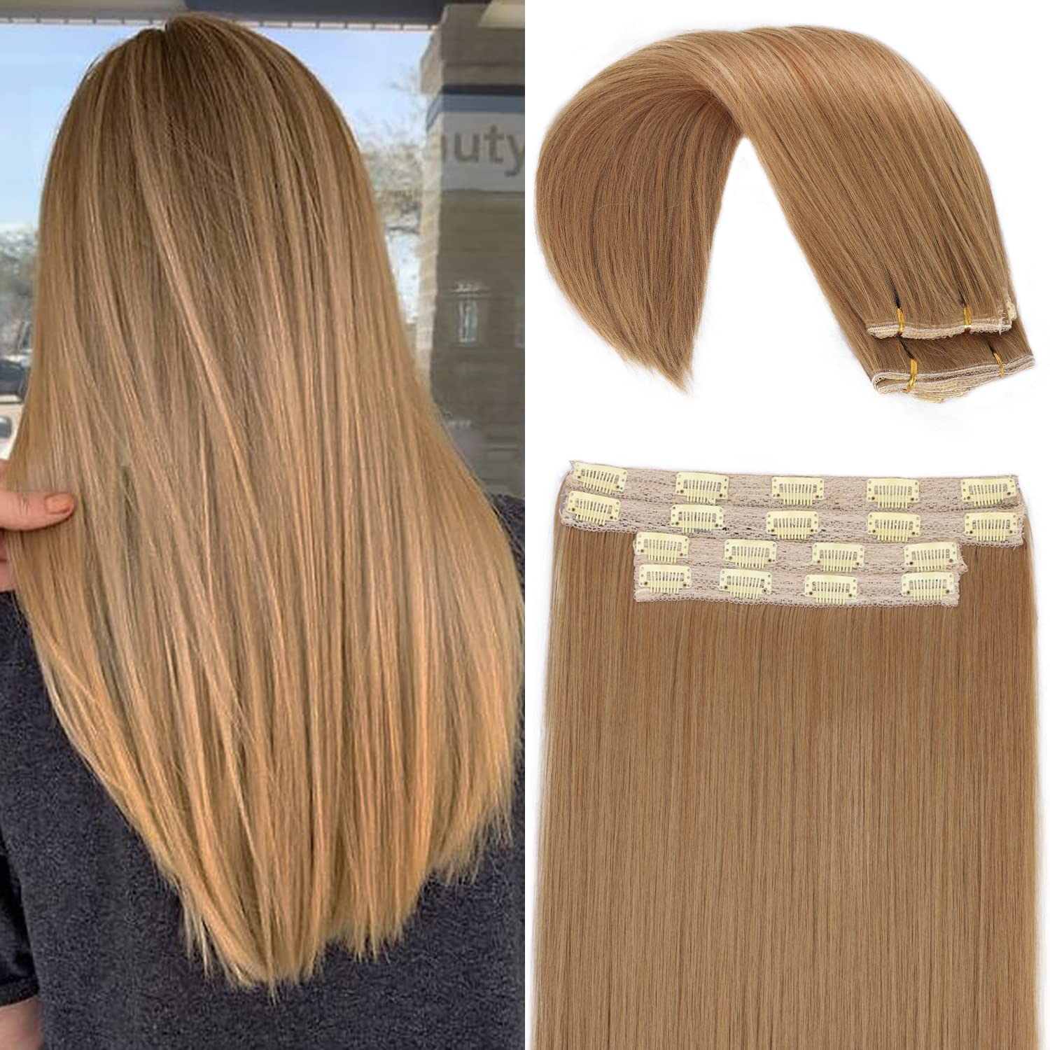 Straight Hair Extensions Clip in Long Synthetic Hair Extensions 20 Inch Thick Hair Extensions for Women (20 Inch, ST-Honey Blonde)