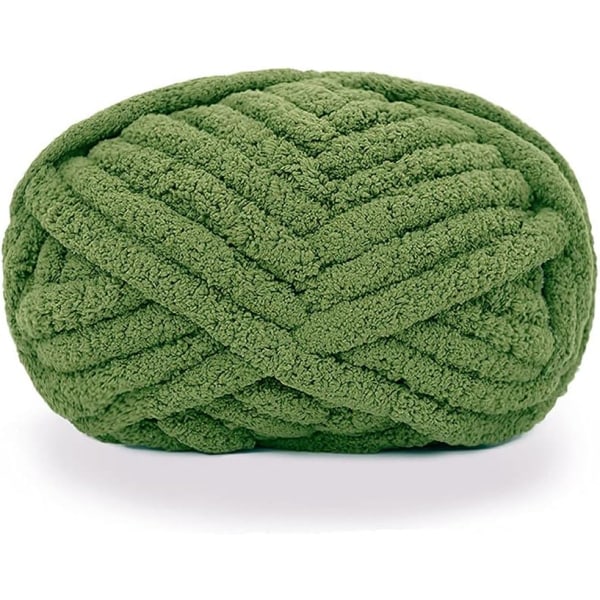Chunky Knitted Chenille Yarn for Hand Crocheting Blankets Super Soft Large Jumbo Blanket Yarn - Olive Green