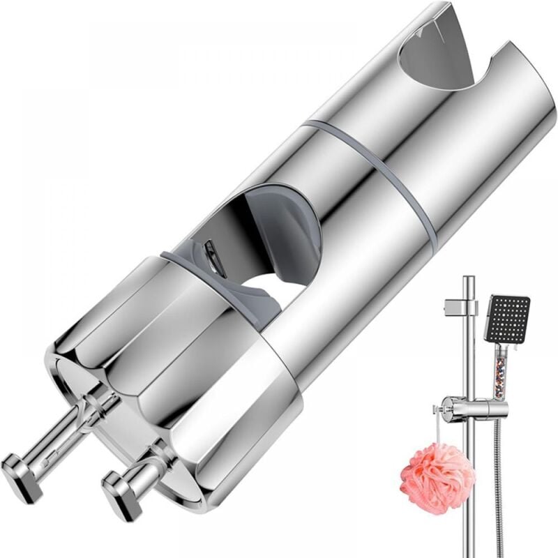 Adjustable Shower Head with 2 Hooks for 16-27mm Shower Rod, Wall Mounted Chrome Hand Shower Holder