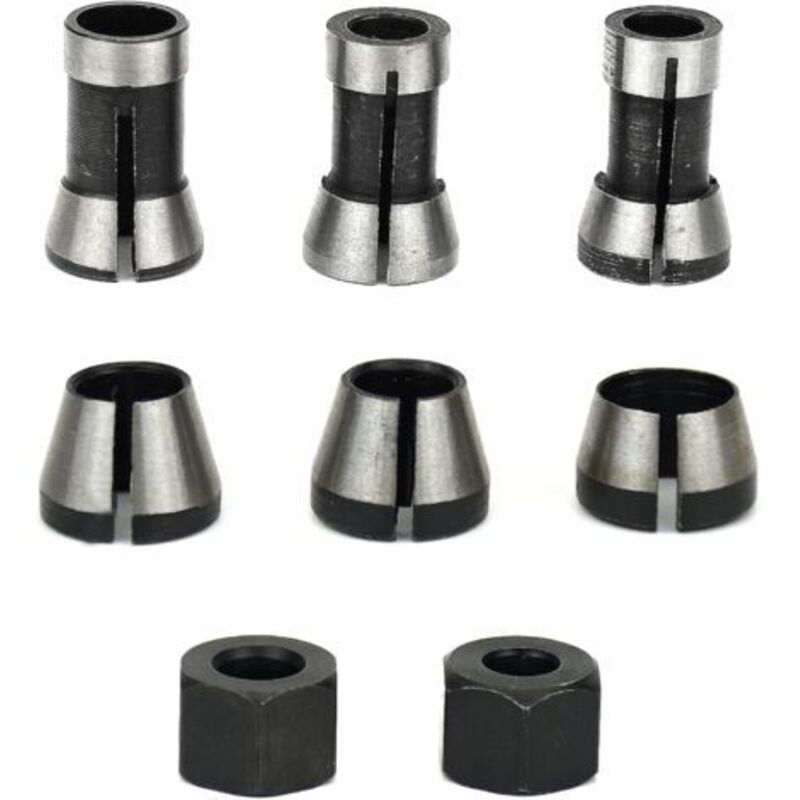 Milling Chuck - Set of 6, Countersunk Collet (6 mm, 6.35 mm, 8 mm), Router Collet, Collet Adapter