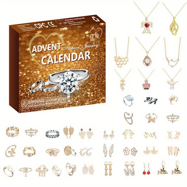/NN/1 set Christmas Gift Jewelry Advent Calendar Necklace Rings Earrings Countdown Calendar for Christmas and New Year Gift 24 pcs-set
