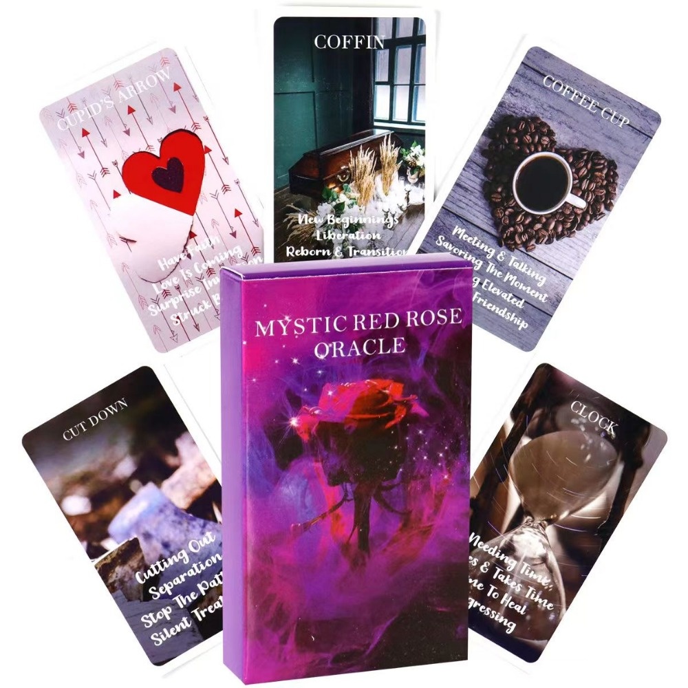 53 Cards Mystic Red Rose Oracle Card Deck 10.3*6cm A Situational Deck Tarot Cards Twin Flame Oracle Cards Love Keywords B- Perf