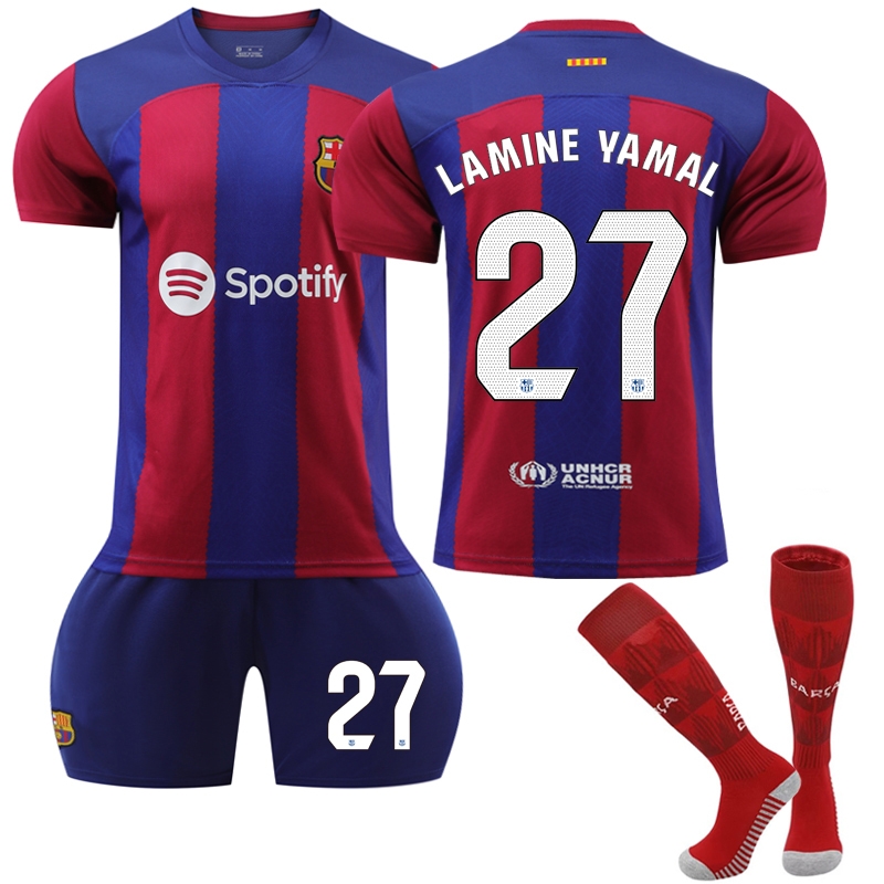 Barcelona Home Kids' Shirt 2023-24 No. 27 Yamal - Perfect 18
