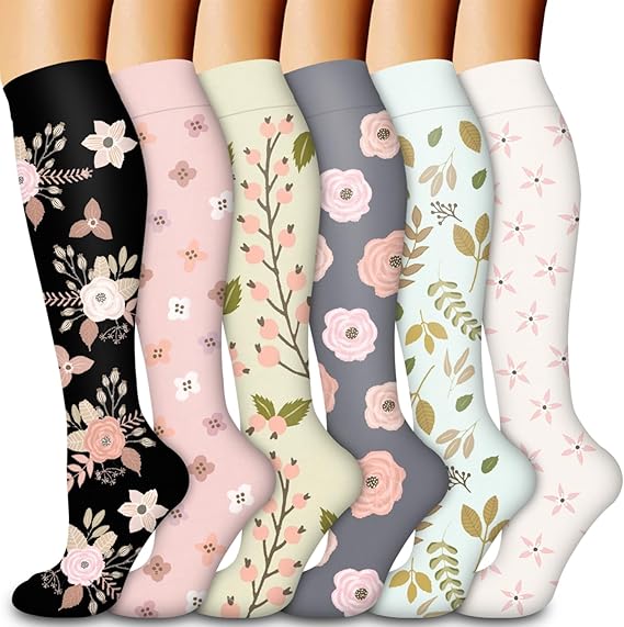 Warm Compression Socks for Women and Men, Improved Circulation (6 Pairs) - Graduated Support Socks for Running, Sports, S/MS/M