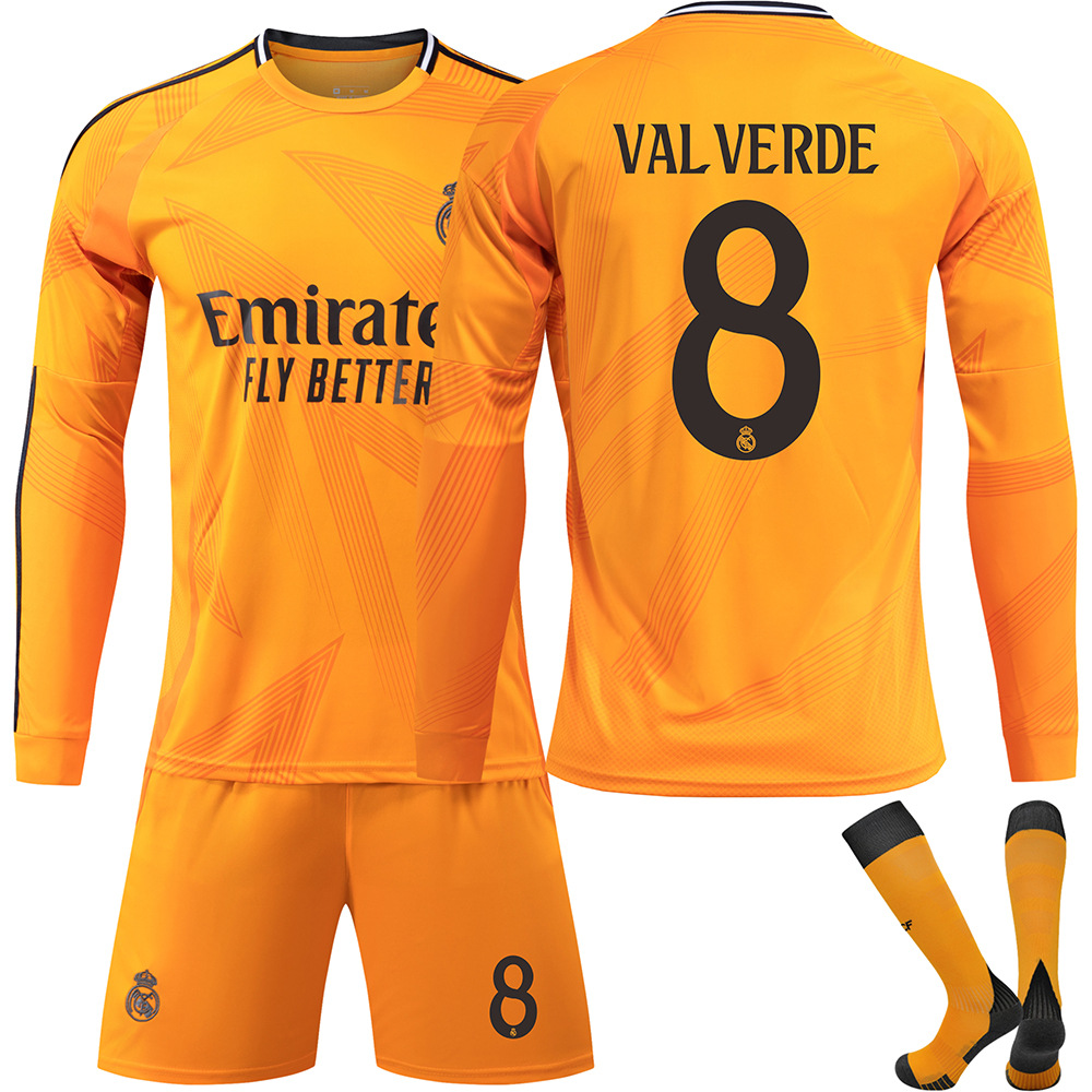 2425 Real Madrid Football Shirt No. 5 Bellingham 7 Vinicius Jr. Long Sleeve Football Shirt Set for Adults and Kids No. 8 VALVERDE No.8 VALVERDE 24