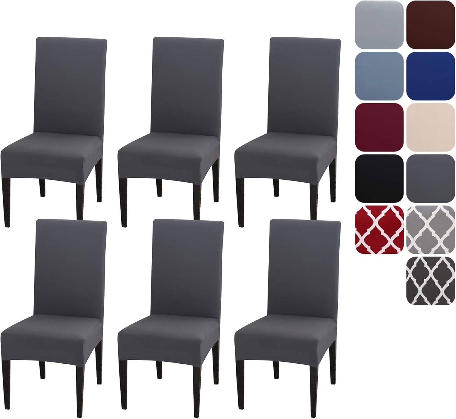 Chair Covers Set of 4 or 6, Stretch Removable Washable Chair Covers Decoration Slipcovers Seat Covers for Hotel grey-tfrf grey 6pcs