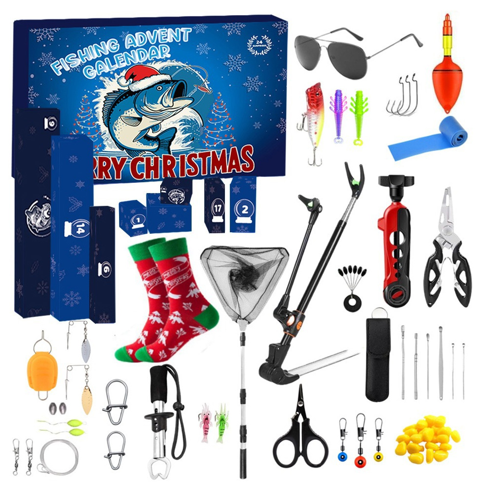 Fishing Advent Calendar, Fishing Tools Accessories Kit Christmas Countdown Gifts, 24 Days of Bait Accessories and Equipment Surprises for Fishing Lovers fishing C