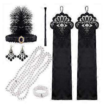 1920s Women's Flapper Accessories Retro Gatsby Costume Accessories Set 20s Flapper Headband Pearl Necklace Bracelet Earrings Gloves -NMAOV( B)_yux