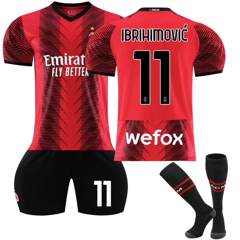 AC Milan Home Football Kit 2023-2024 for Kids, Number 11 Ibrahimovic 6-7years