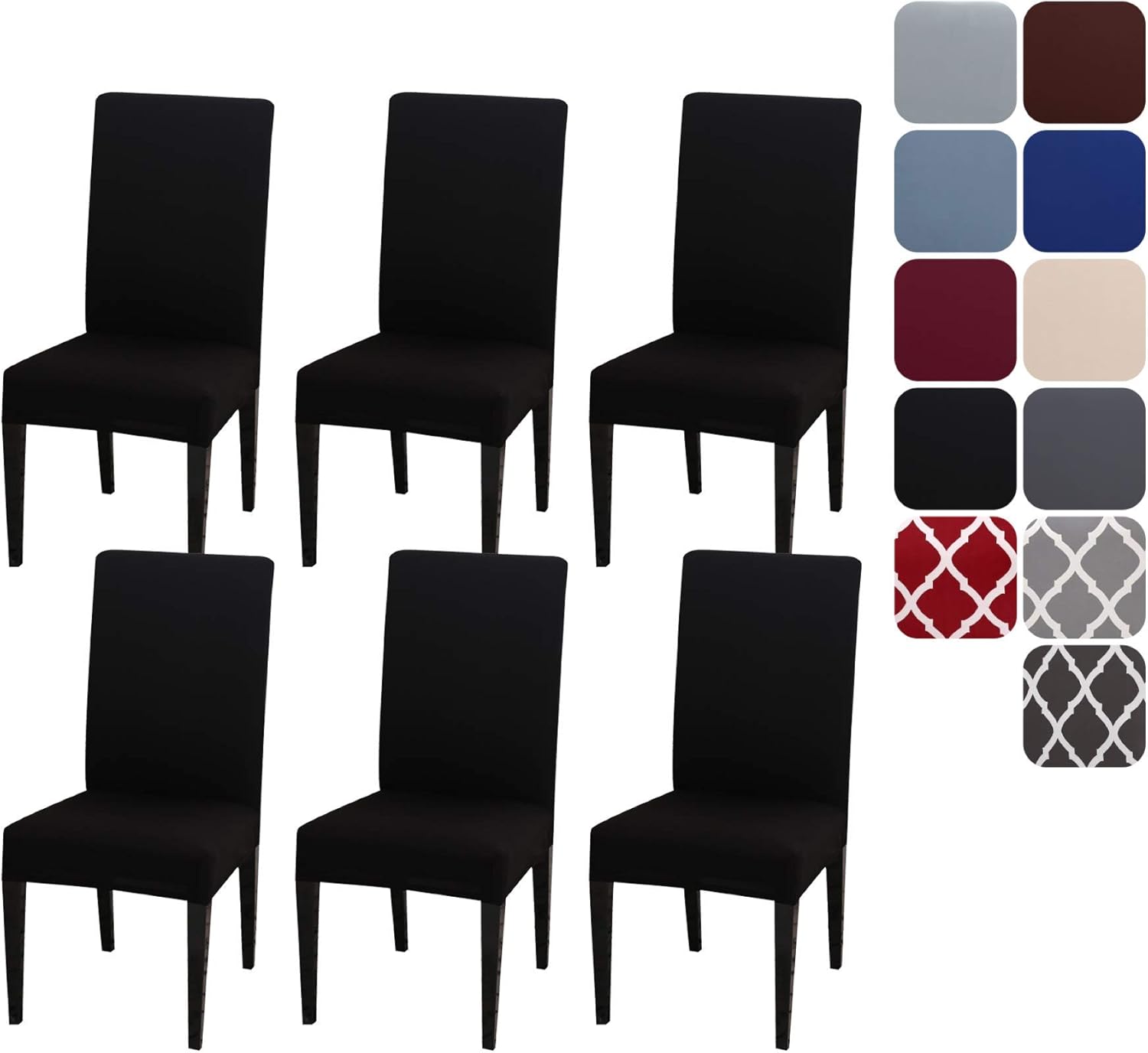 Dining Room Chair Covers, Set of 4 or 6, Stretchy, Removable, Washable, Chair Covers, Decorative Covers, Seat Covers for Hotels Black-tfrf Black 6pcs