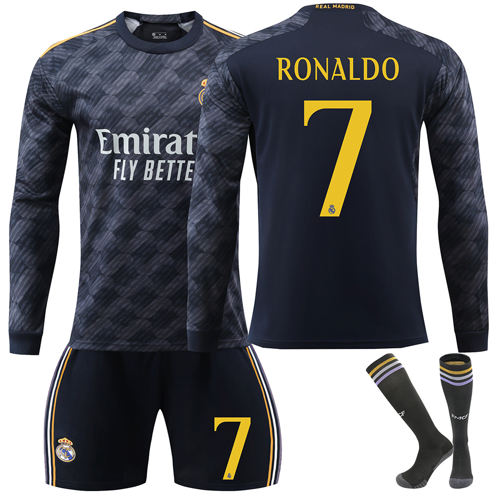 Real Madrid Away Shirt Long Sleeve Kids Football Shirt, Football Kit 23-24 No. 7 Ronaldo No.7 Ronaldo No.7 Ronaldo 28