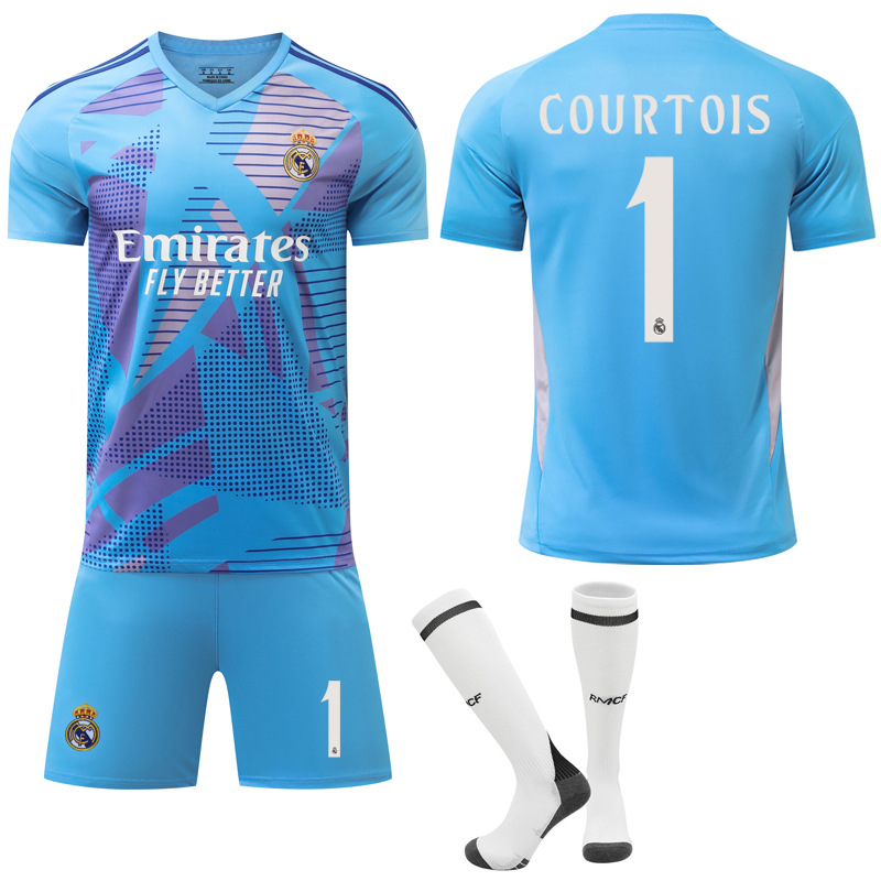 New Product Campaign! High Quality Real Madrid Blue Football Shirt Kids & Adults 2024-2025 No. 1 COURTOIS 26