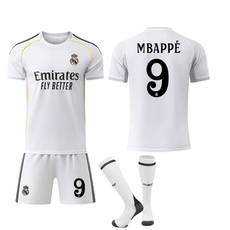 2025-2026 Real Madrid Home Kids Adult Football Shirt Kit No.9 Mbappé No.9 Mbappe S