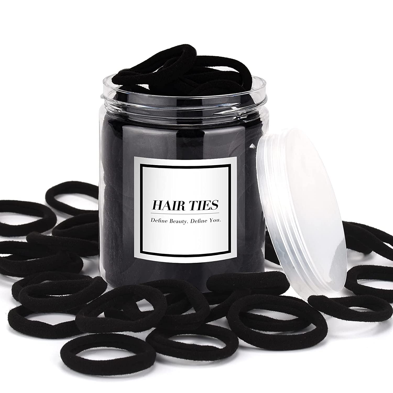 50 pcs Black Hair Ties, Seamless Cotton Ponytail Holders, Elastic Hair Bands That Don't Hurt for Thick, Heavy and Curly Hair dark