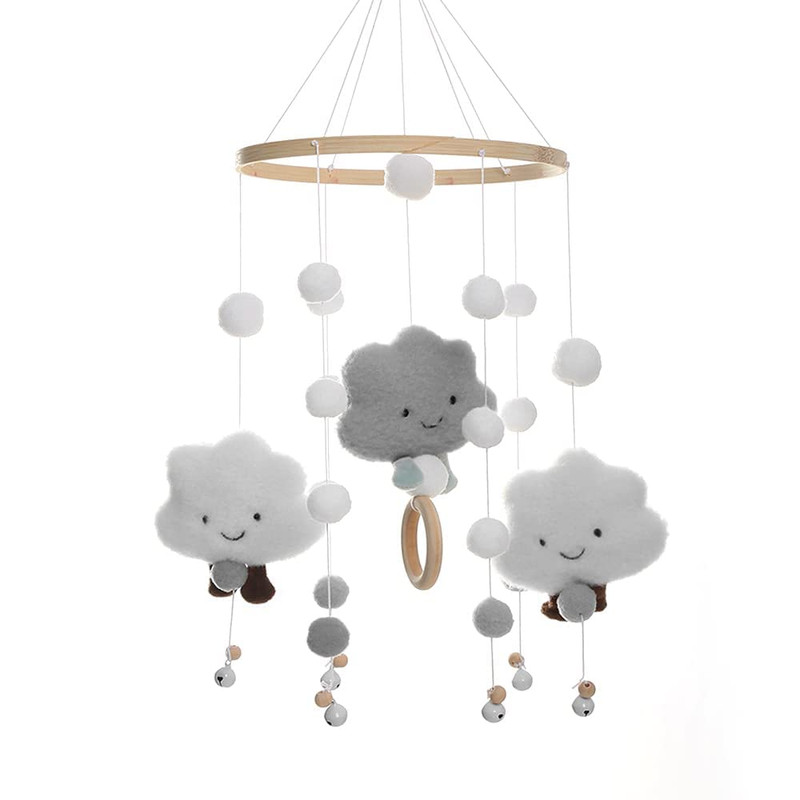Baby Mobile Music Box, Safe Baby Crib Mobile Hanging Pendant Music Box Bedside Clock Grey_yux Gray