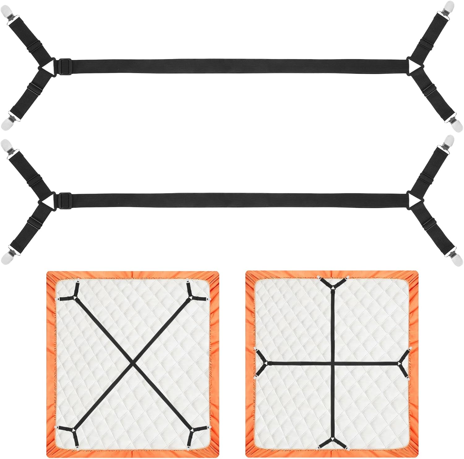 Bed Sheet Holder Straps, 2Pcs Elastic Adjustable Bed Sheet Grippers,Fitted Sheet Holder Keep Sheets in Place, Enhance Sleep Experience, Black