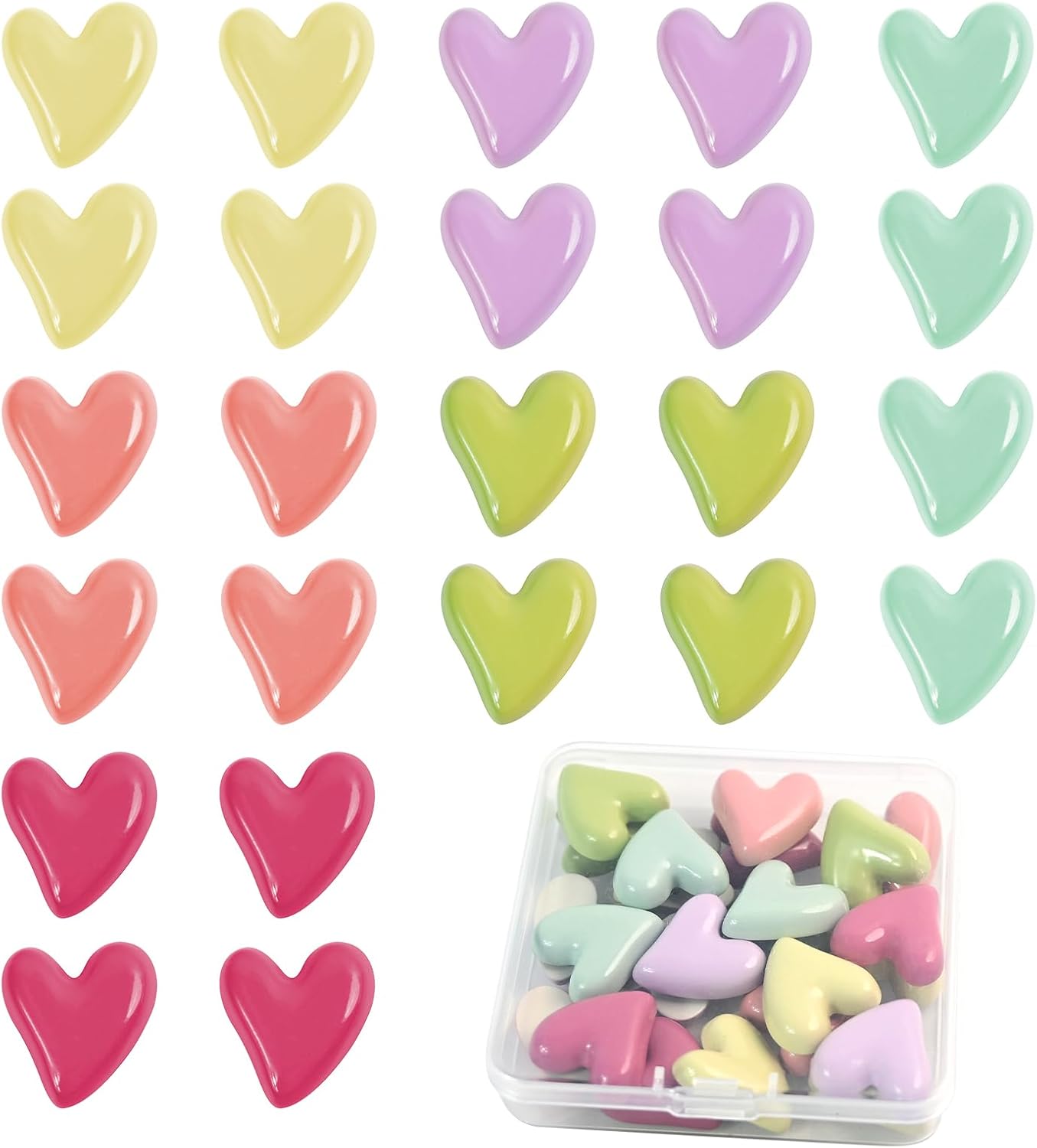 24pcs Cute Fridge Magnets - Colorful Heart Magnets for Refrigerator, Whiteboard, Cabinet & Locker - Decorative Magnets for Classroom, Kitchen & Office and Home Adults (Multicolor)