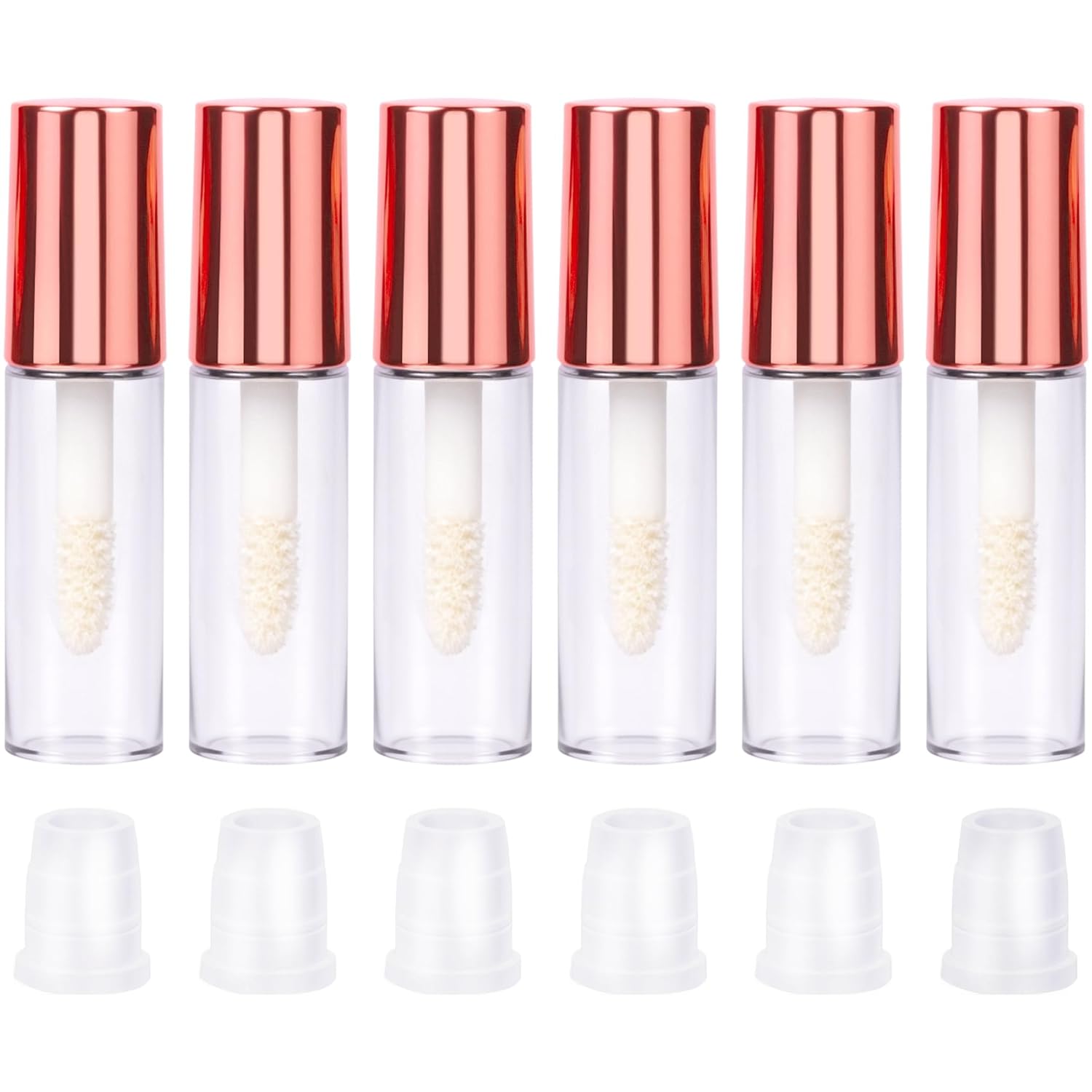 6pcs 1.2ml Lip Gloss Tubes, Refillable Empty Lipstick Tubes with Wand, Mini Clear Plastic Lip Balm Gloss Containers for Travel Samples DIY Makeup- Rose Gold