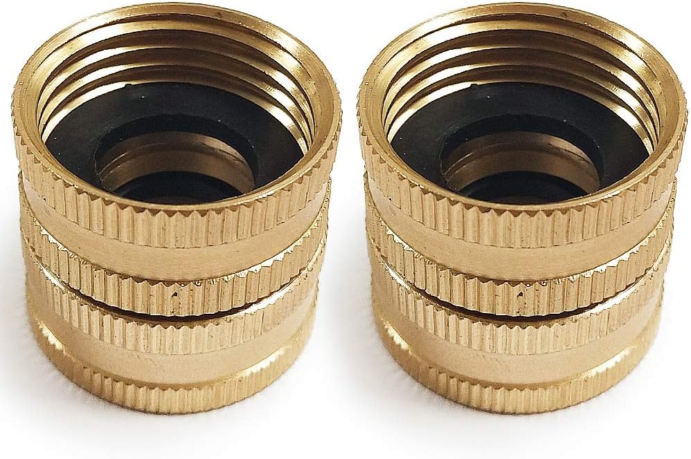 2 Pack 3/4" Brass Garden Hose Connector with Dual Swivel for Male Hose to Male Hose, Double Female