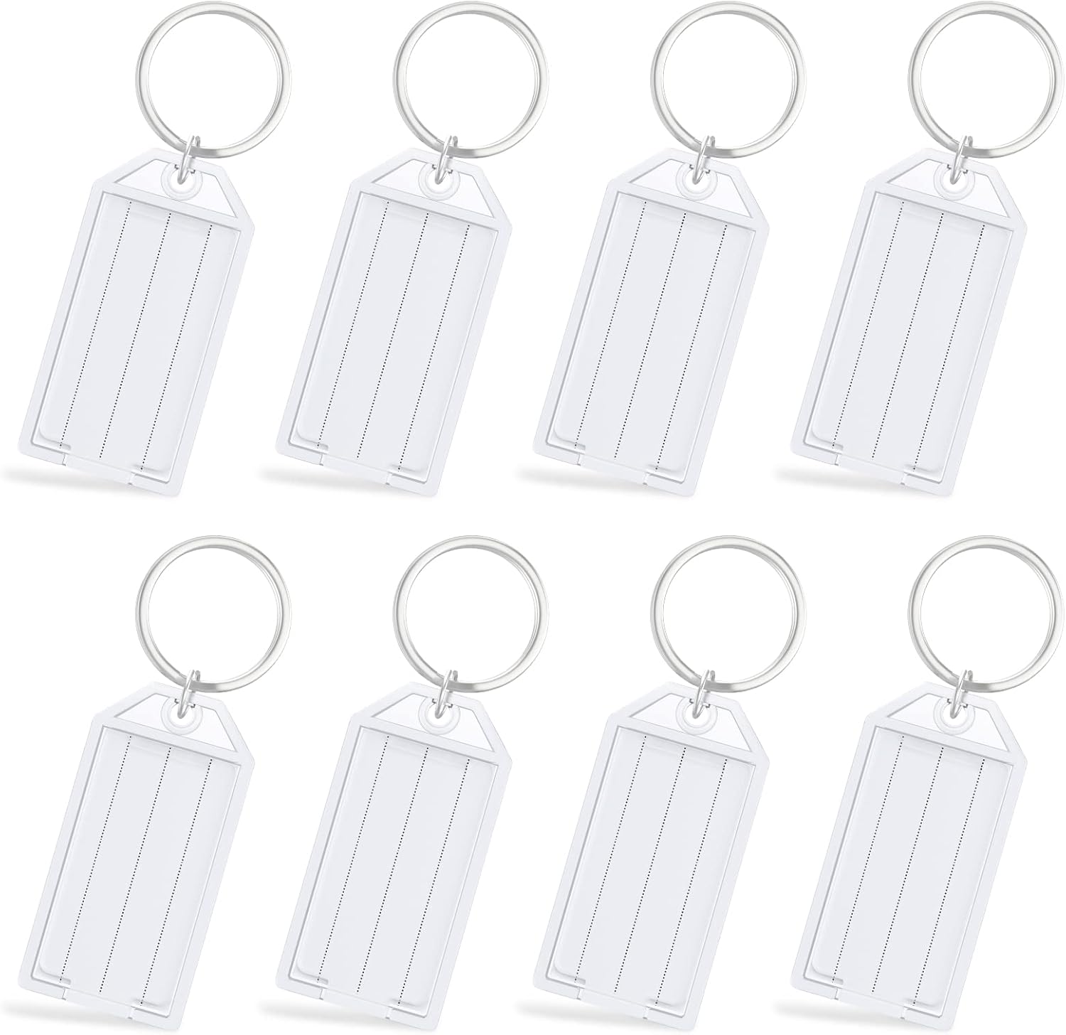 2 Inch Tough Plastic Key Tags White Item Identifiers with Blank Paper Labels Transparent Covers and Split Rings