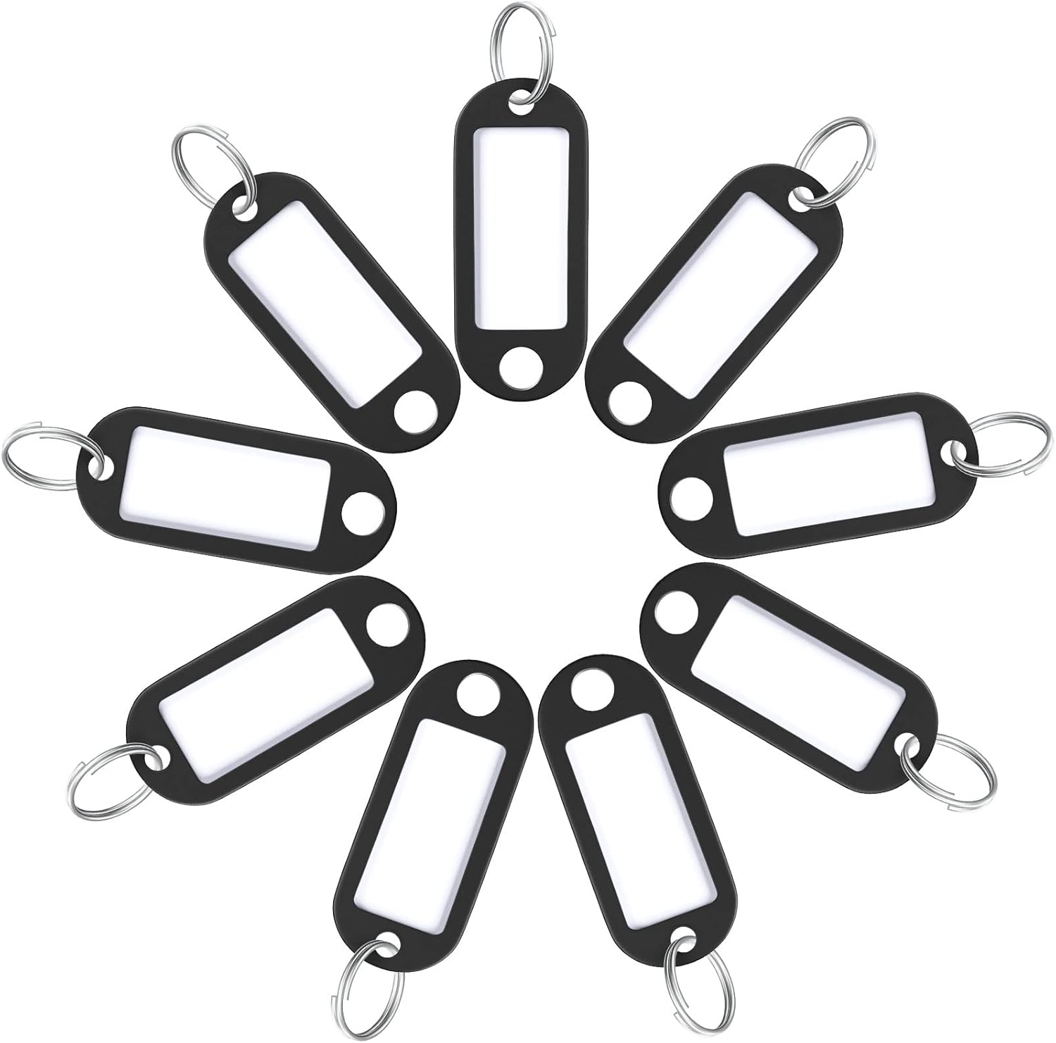 20 Pieces Key Tags 2 Inch Soft Plastic Key Chain Tags with Blank Paper Labels Clear Windows Protective Films and Split Rings Flexible Item Identifiers, Black