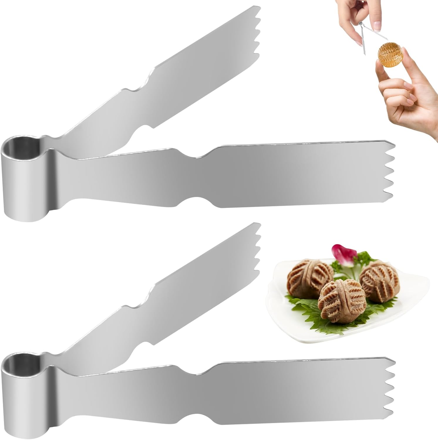 2Pcs Maamoul Tweezers Tongs, Maggash Manqat Pastry Tools Cookie Maker Dough Scraper Press, Stainless Steel Pastry Tongs Baking Crimper Tool for Decorating and Sealing Cookies, Shakarbura, Pie Crusts