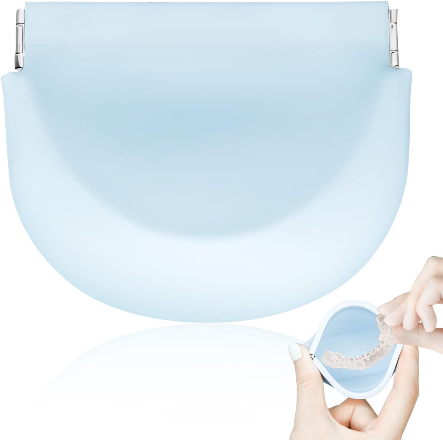 Silicone Retainer Case, Denture Case Retainer Holder with Vent Holes, Portable Retainer Cleaner Case for Women Men Kids Boys Girls, Mouth Guard Aligner Case Dental Retainer Container Case (Light Blue)