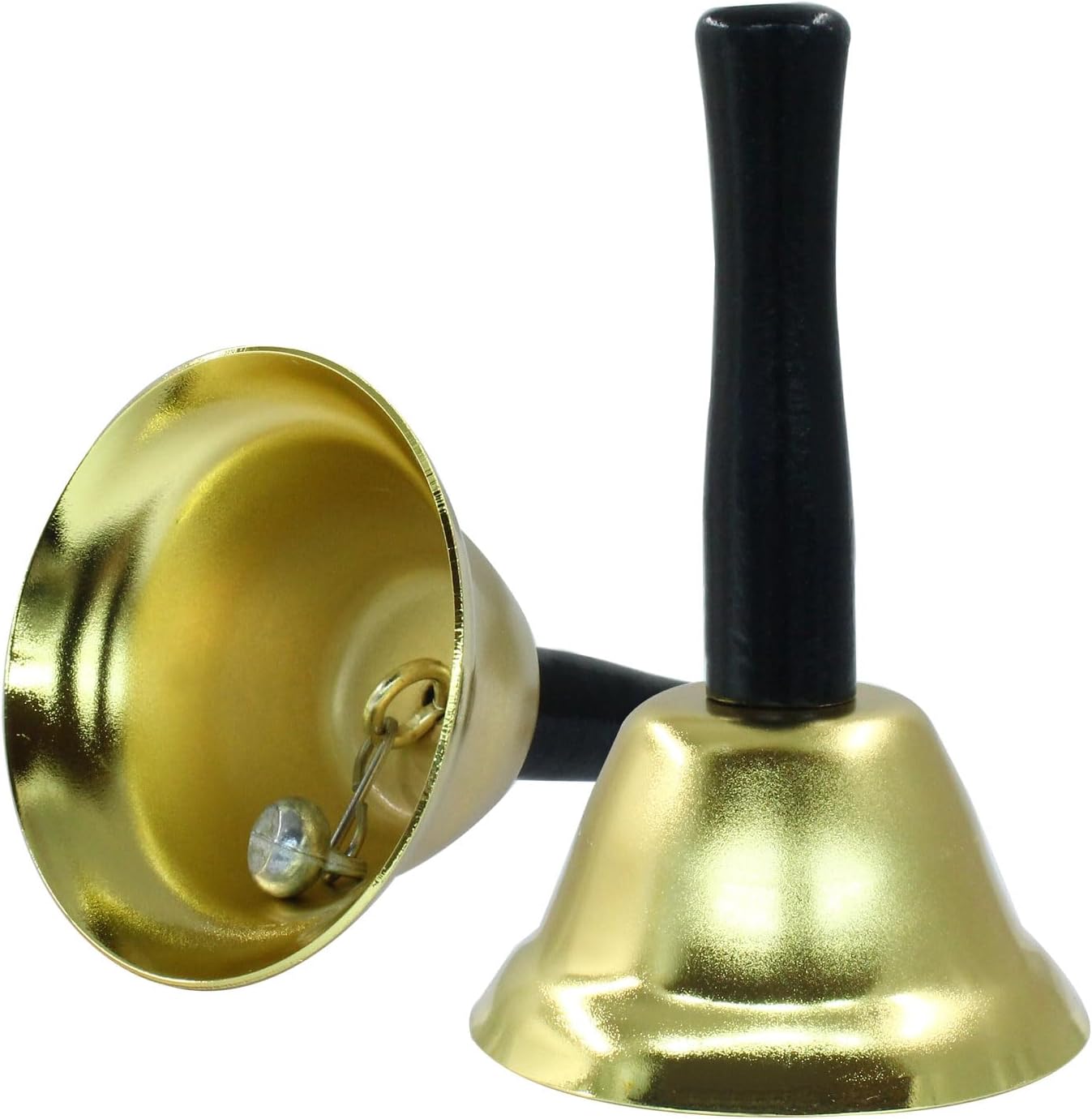 2 Pack Loud Hand Bells, Gold Ringing Bells with Handle Call Bells Dinner Bells for Classroom, Food Line, Alarm, Jingles, Ringing