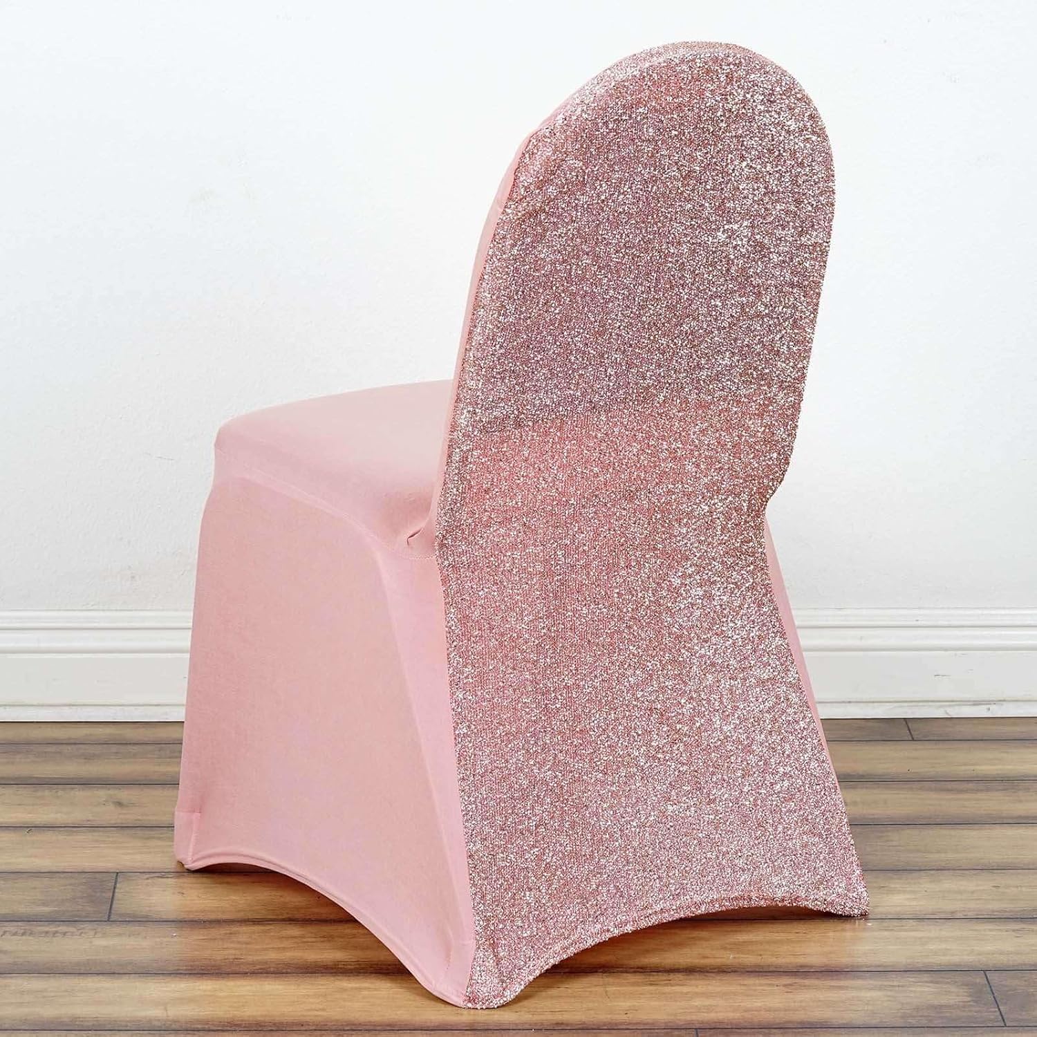 Efavormart 1 Set Rose Gold Spandex Stretch Banquet Chair Covers for Party Dining Chairs W/Metallic Glittering Back W/Foot Pockets Washable Slip Covers Wedding Chair Covers