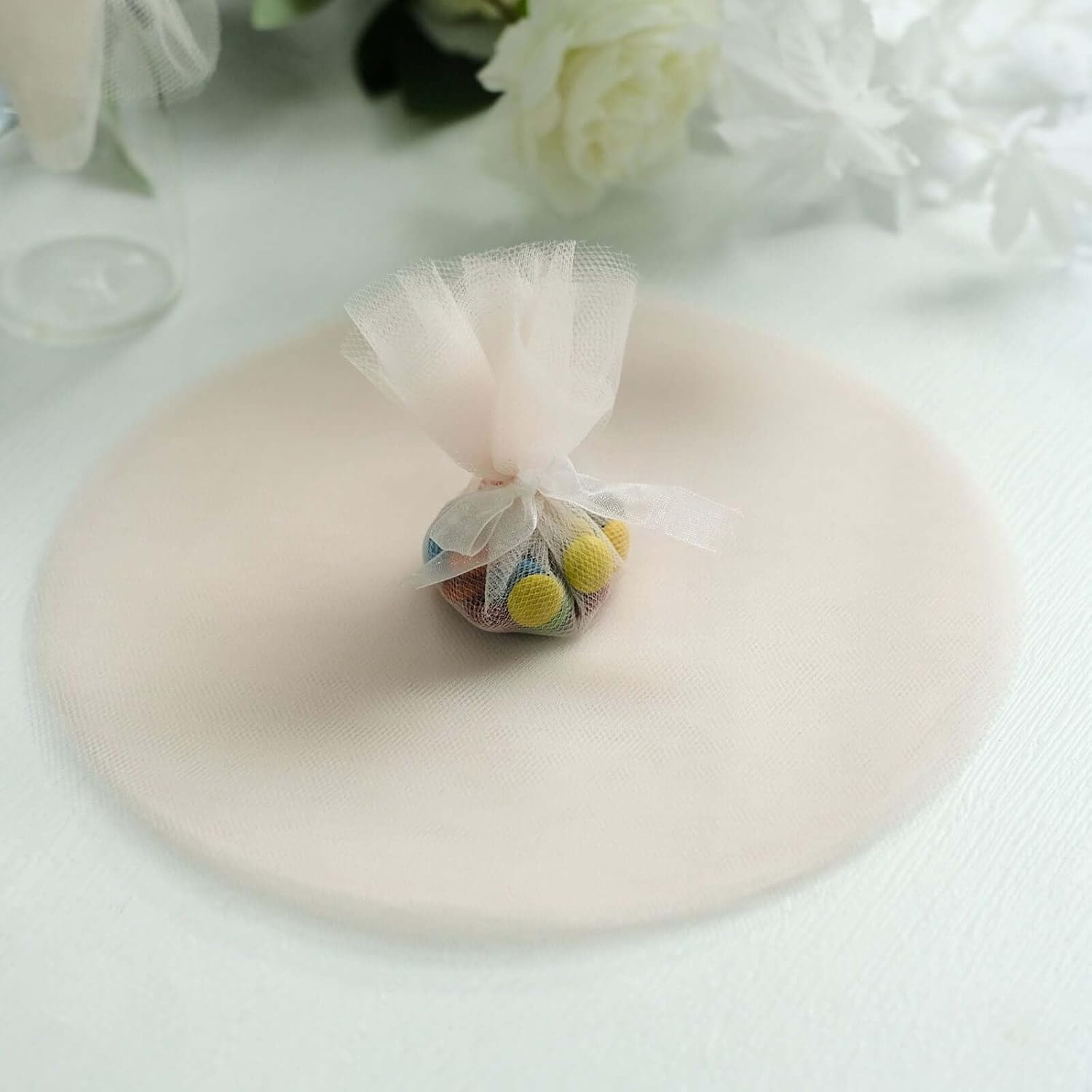Efavormart 25 Pack 9" Beige Tulle Circles - Premium Sheer Netting Fabric for Neutral Wedding Decor, Sophisticated Party Favors, Floral Wraps and DIY Sewing Crafts