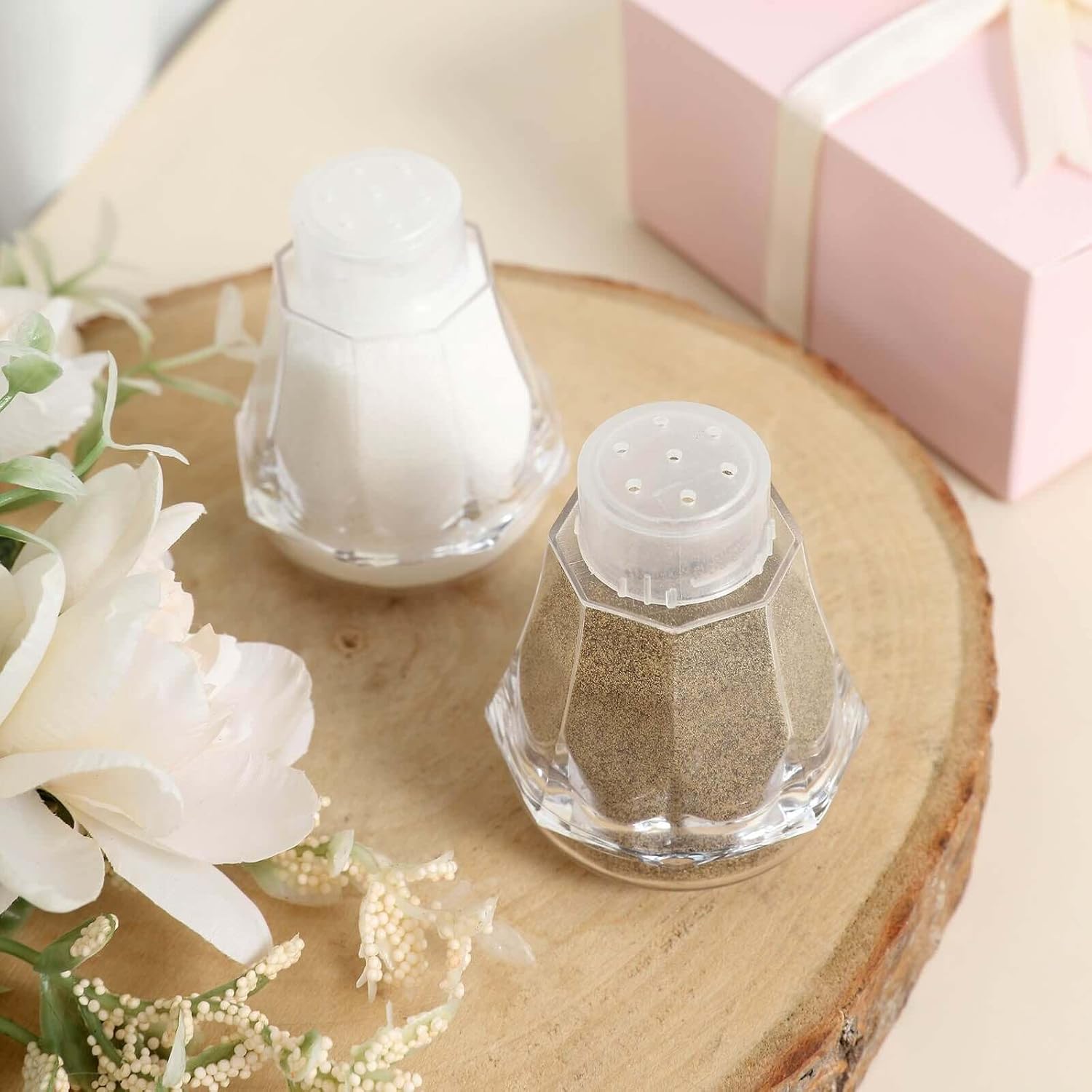 Efavormart 12 Pack 2" Clear Gem-Cut Plastic Salt and Pepper Shakers - Diamond Shaped Tabletop Favor Containers for Wedding Receptions, Parties and Formal Banquets