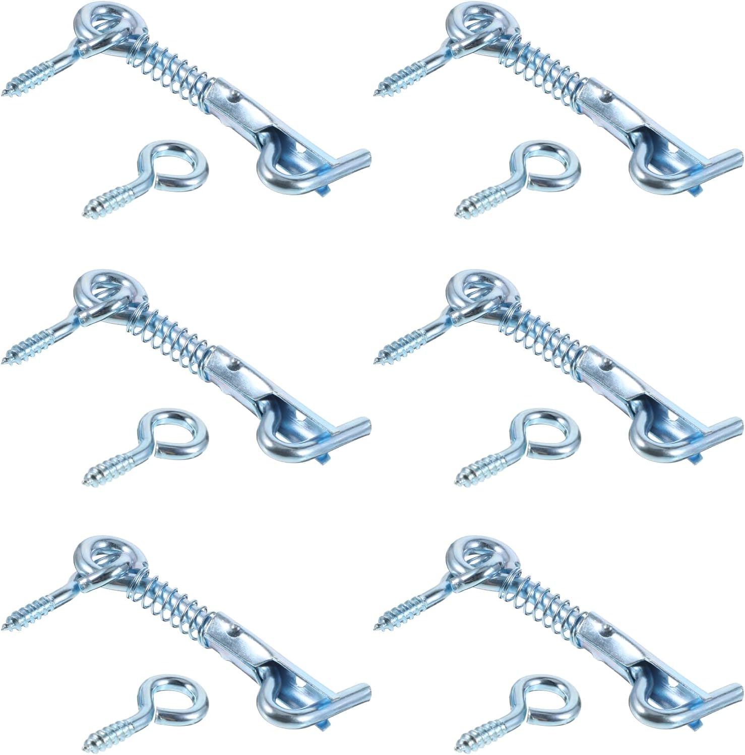 6 Pack Safety Hook and Eye Latch, 2 Inch Stainless Steel Spring Lock Gate Latch, Heavy Duty Rustproof Wire Gate Hook for Farm, Barn, Bathroom Doors, Family Security, Durable Outdoor Indoor Use
