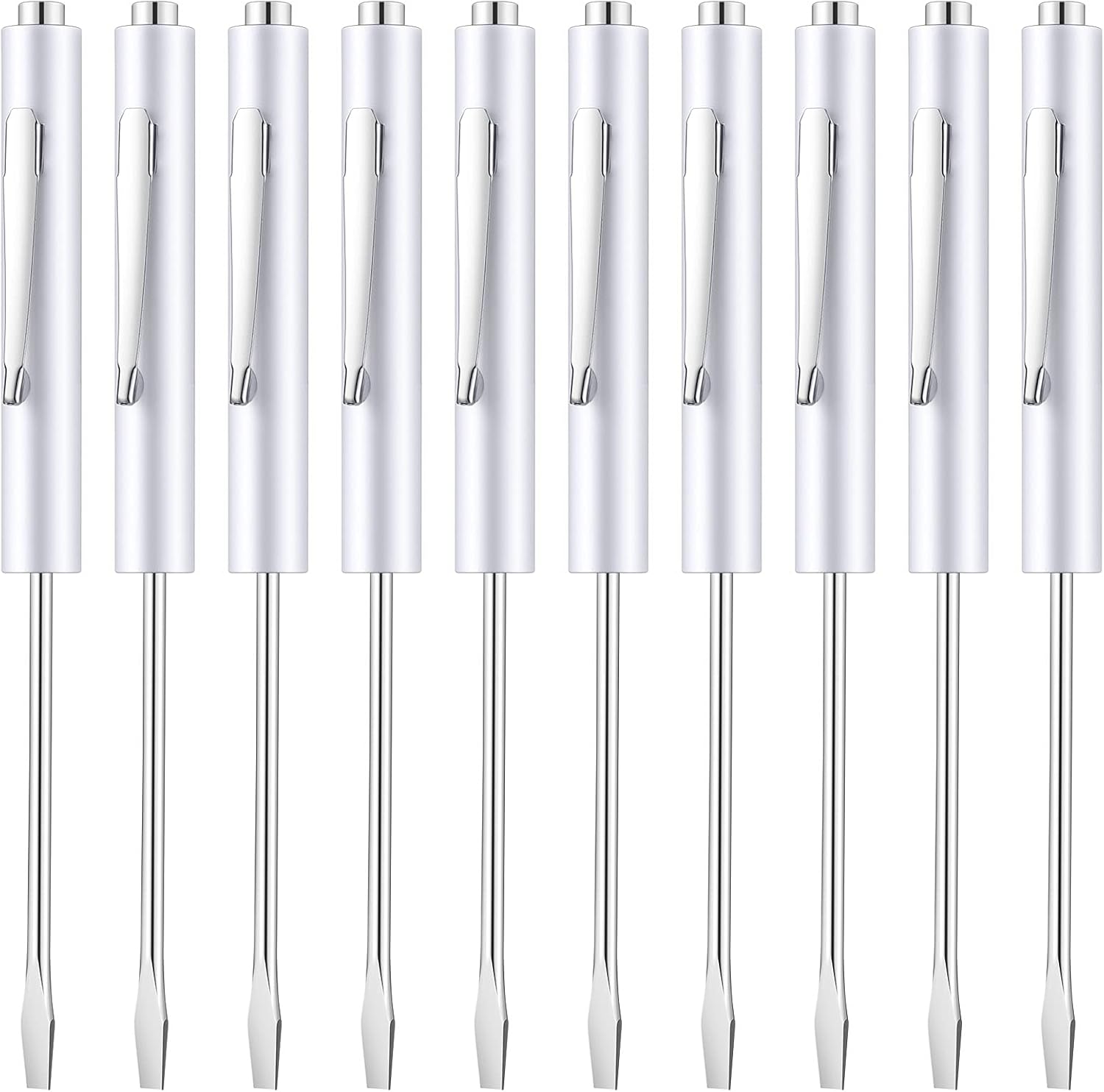 10 Pieces Pocket Screwdriver Mini Tops and Pocket Clips Magnetic Slotted Small Screw Driver with a Single Blade Head for Mechanical, Electrician(White)