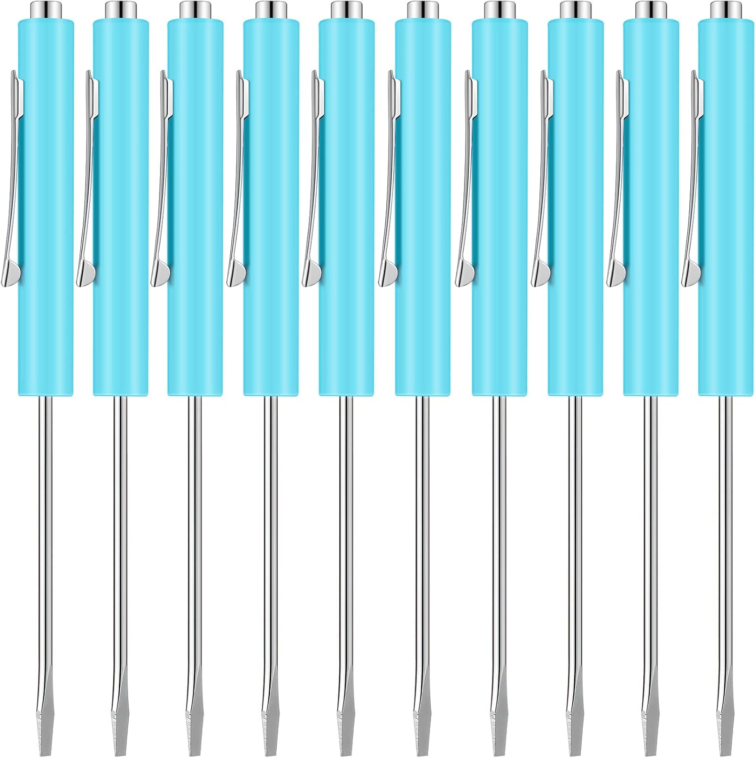 10 Pieces Pocket Screwdriver Mini Tops and Pocket Clips Magnetic Slotted Small Screw Driver with a Single Blade Head for Mechanical, Electrician(Light Blue)