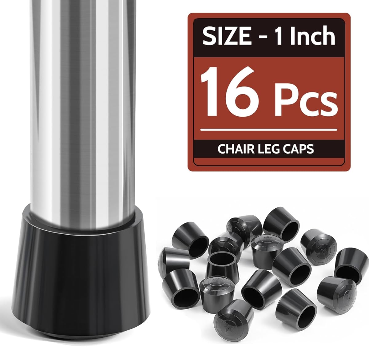 Chair Leg Caps,  1 Inch Rubber Chair Leg Floor Protectors, Thickened Non-Slip Indoor Outdoor Furniture Cups Covers, Round Black-16 Pack