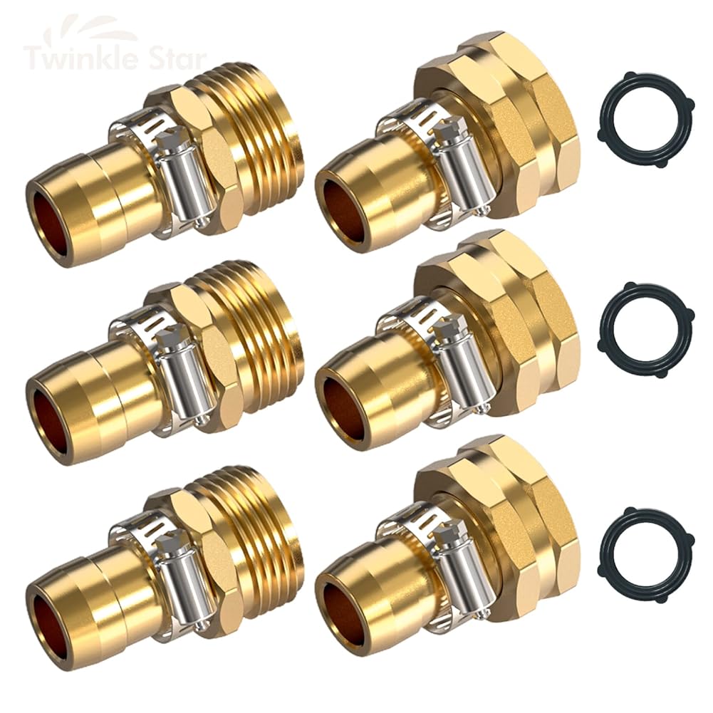Garden Hose Repair Connector with Clamps, Male and Female Garden Hose Repair Kit, Fit for 3/4" or 5/8" Garden Hose Fitting, 3 Set