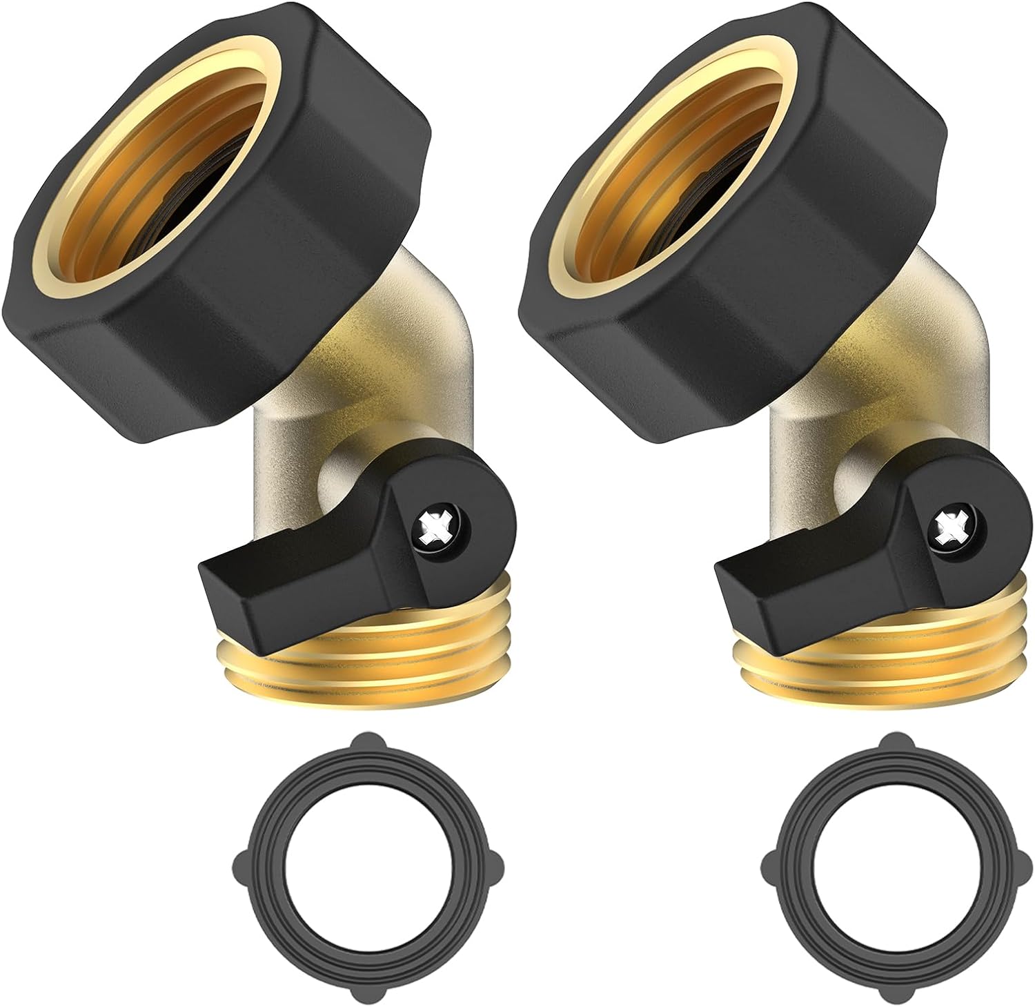 3/4" Brass Shut Off Valve Gooseneck Garden Hose Connector, 2 Pack