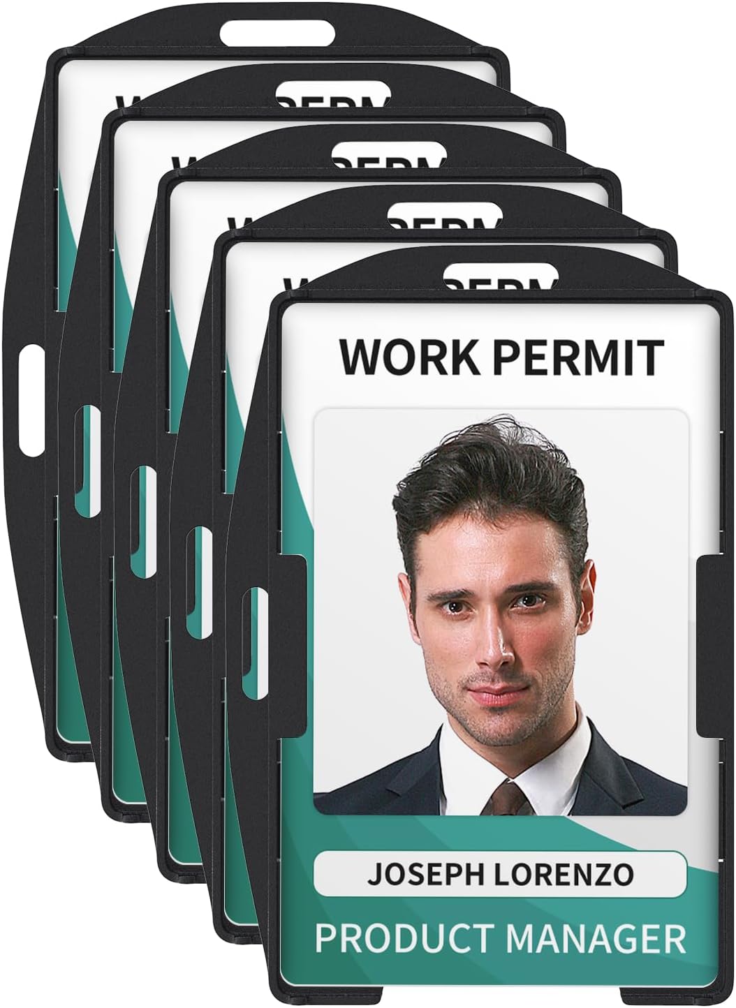 5 Pack Vertical and Horizontal 2-Card Badge Holder Double-Sided Hard Plastic Case with Grippers Fully Exposed Black Protector for Offices School IDs Credit Cards Driver’s Licenses and Passes