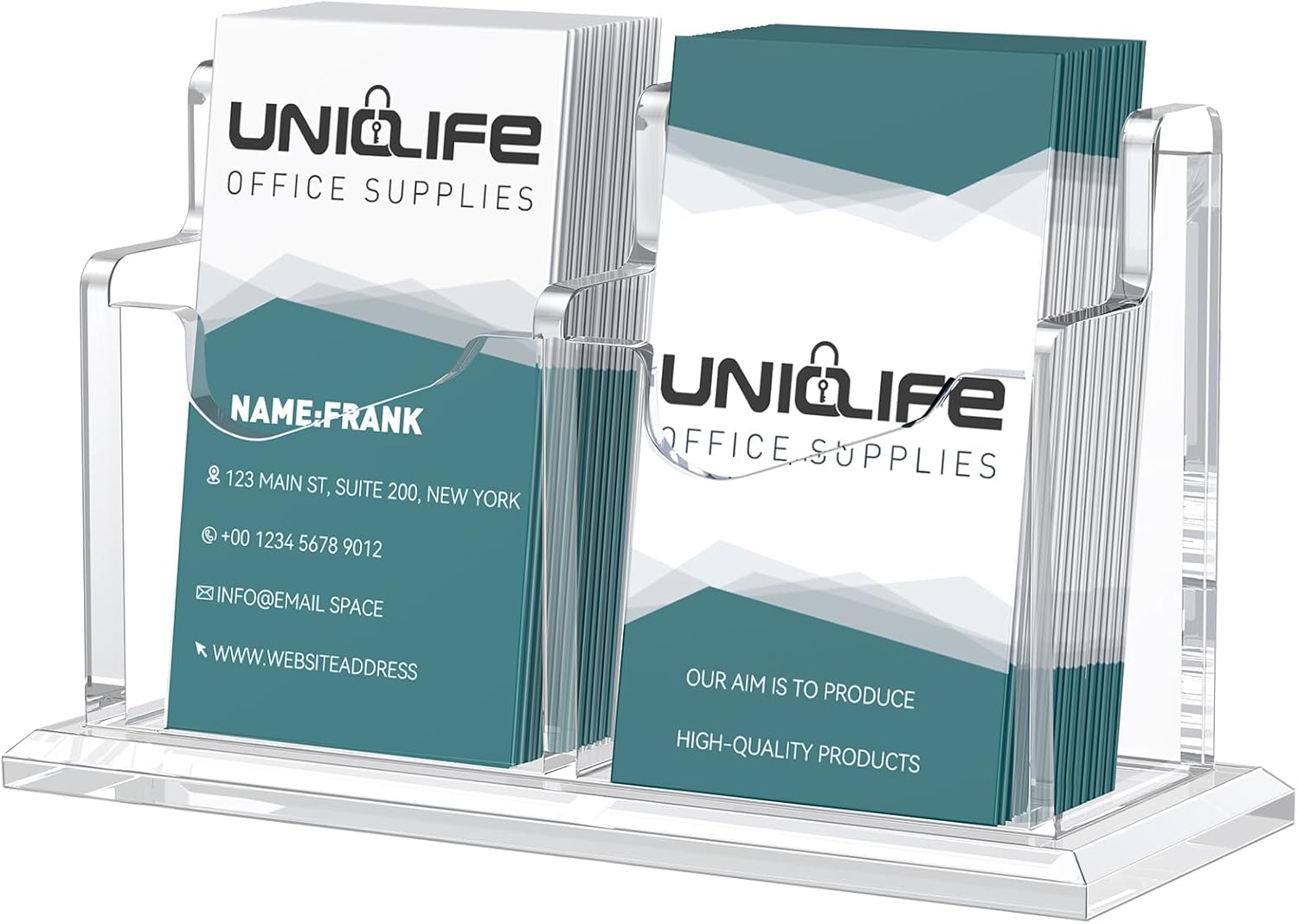 Acrylic Business Card Holder for Desk 2 Slot Clear Vertical Business Card Display Stand for Men and Women Desktop Name Card Organizer Card Stand for Office Home Exhibition, 120 Card Capacity