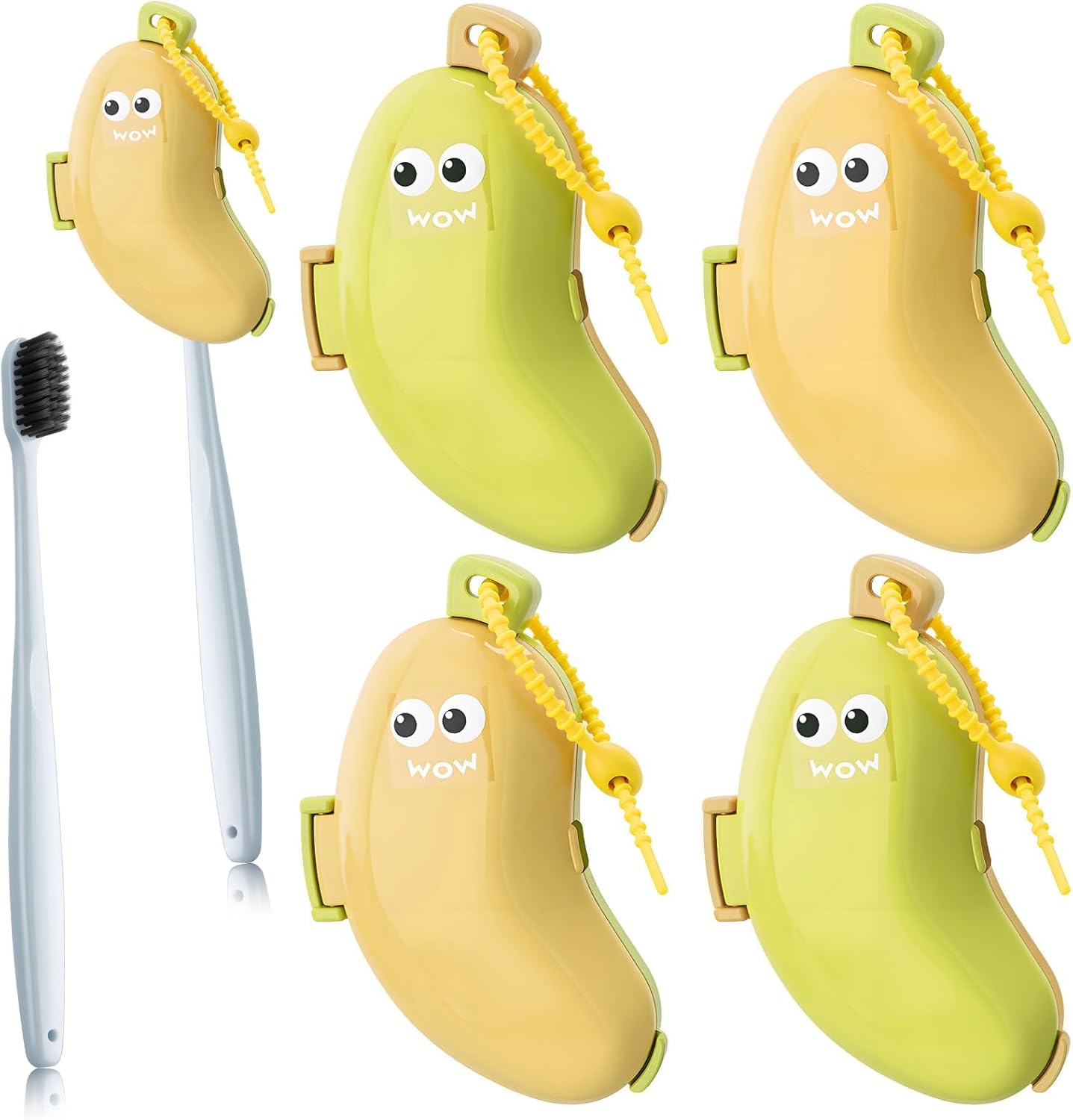 4Pcs Banana Toothbrush Set Includes Yellow Cyan, Portable Banana Toothbrush Holder with Toothpaste Dispenser, Home Goods Suitable for Home Use or Travel