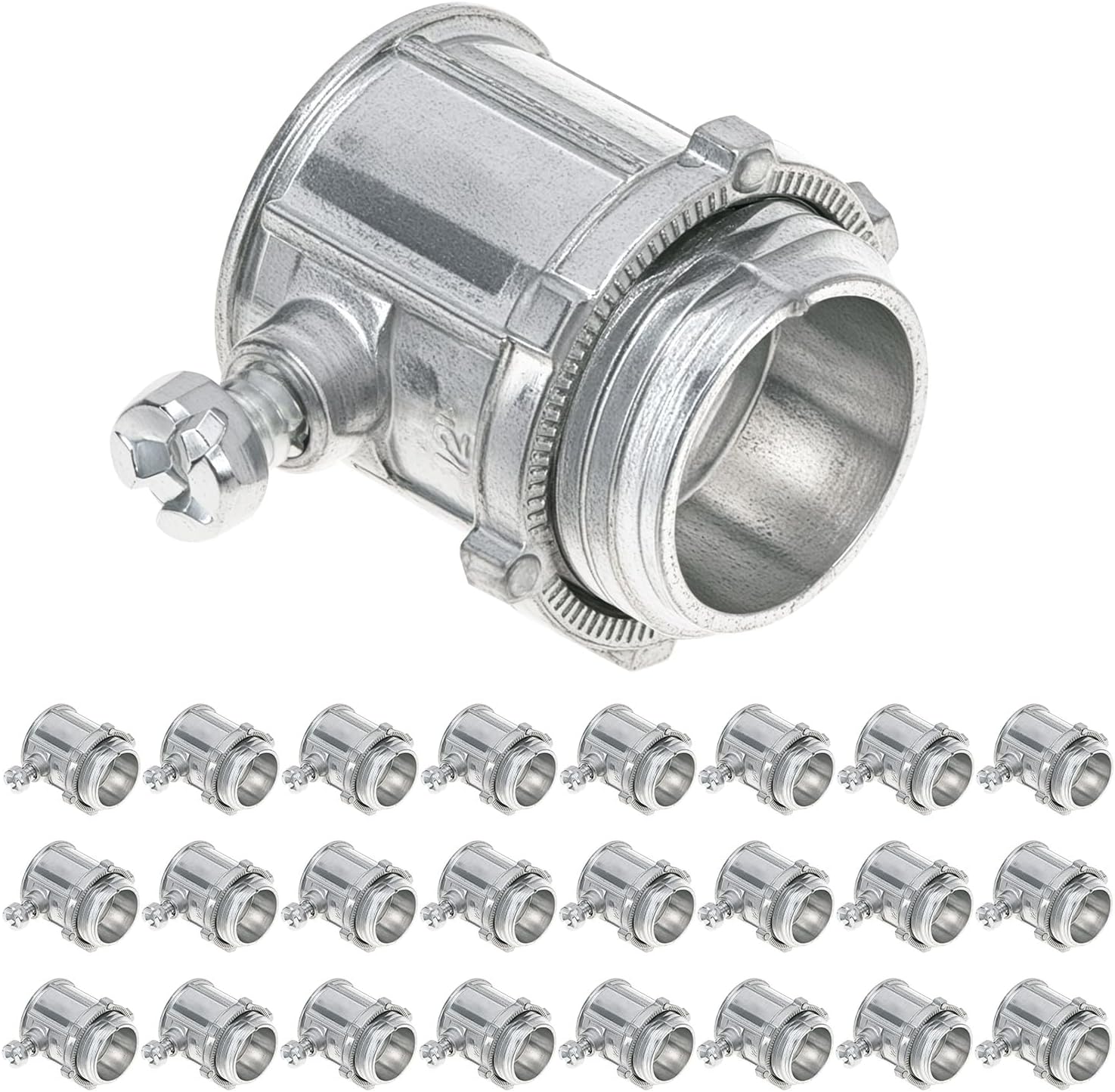 EMT Set Screw Connectors, 1/2" Zinc Die Cast, 25 Pcs Electrical Conduit Fitting, High Voltage & Easy Installation for EMT Conduit