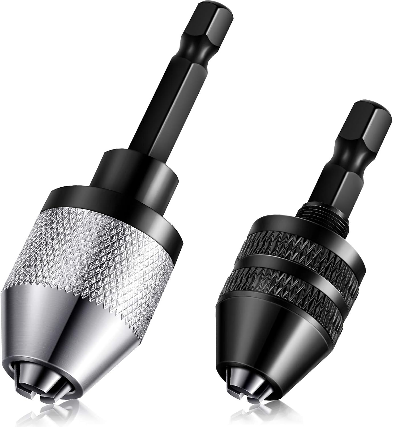 Keyless Drill Chuck Bit 1/4 Inch Hex Shank Keyless Drill Chuck Fast Change Converter Extension Screwdriver Adapter in 0.3-6.5 Mm, 0.3-3.6 mm for Tool Attachment(2 Pieces)