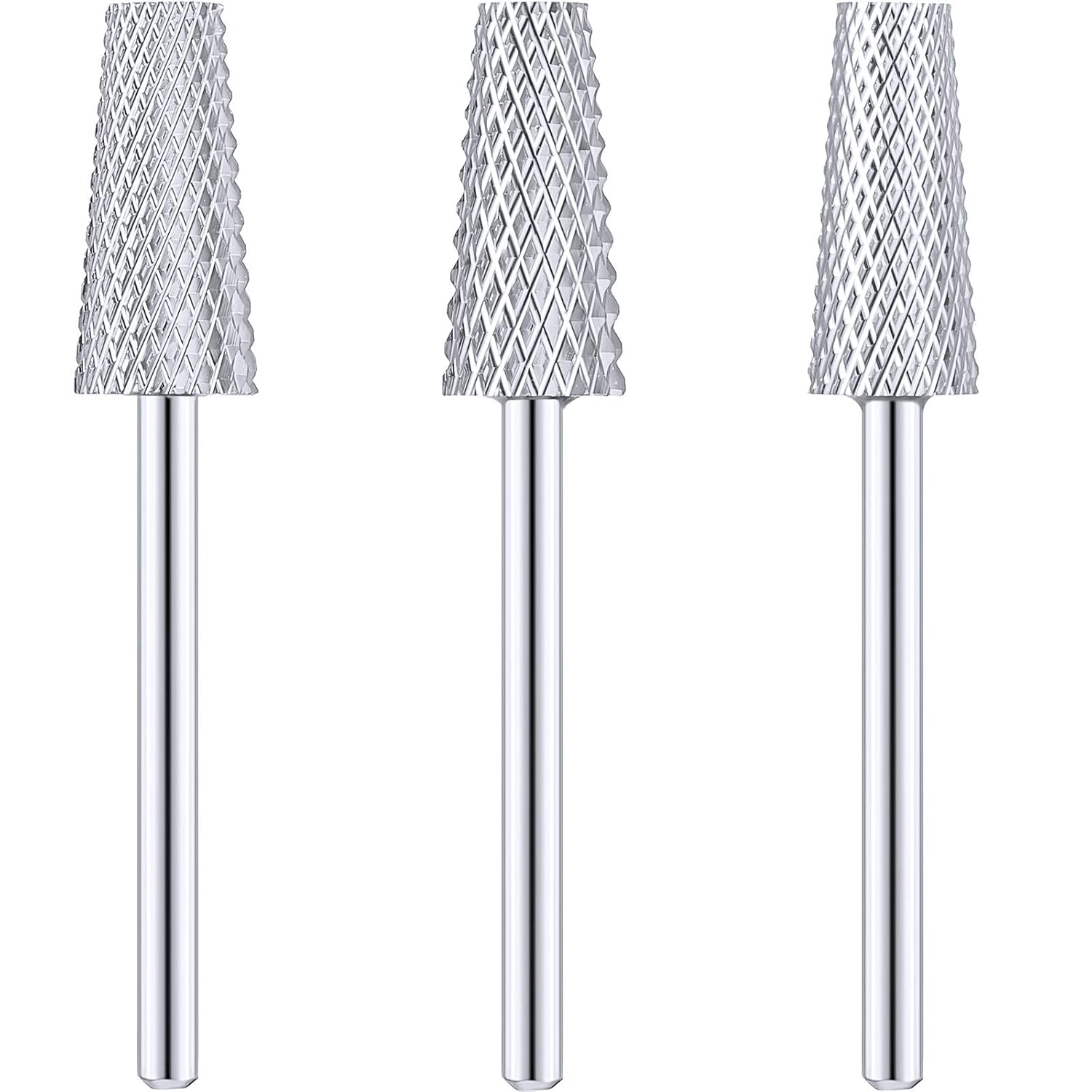 3 Pieces Tapered Barrel Carbide Nail Drill Bit, 3 Sizes Carbide Nail Drill Bit Acrylic File Cuticle, Art Tools for Gel Manicure Pedicure(XF, F, M,Silver)
