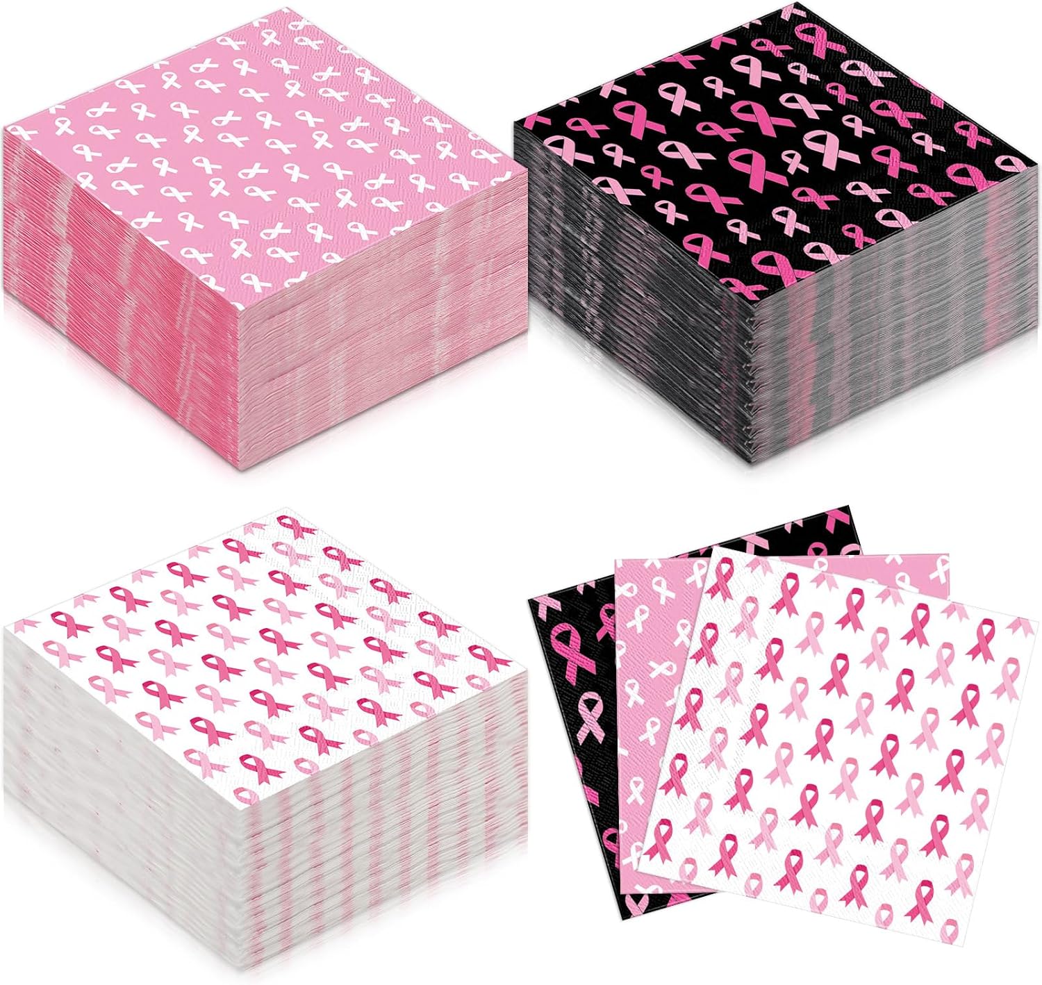 Cocktail Guest Napkins Paper Disposable Beverage Dinner Napkins Hand Towel for Holiday Birthday Party Supplies Favors Table Decoration(120 Pcs,Breast Cancer)