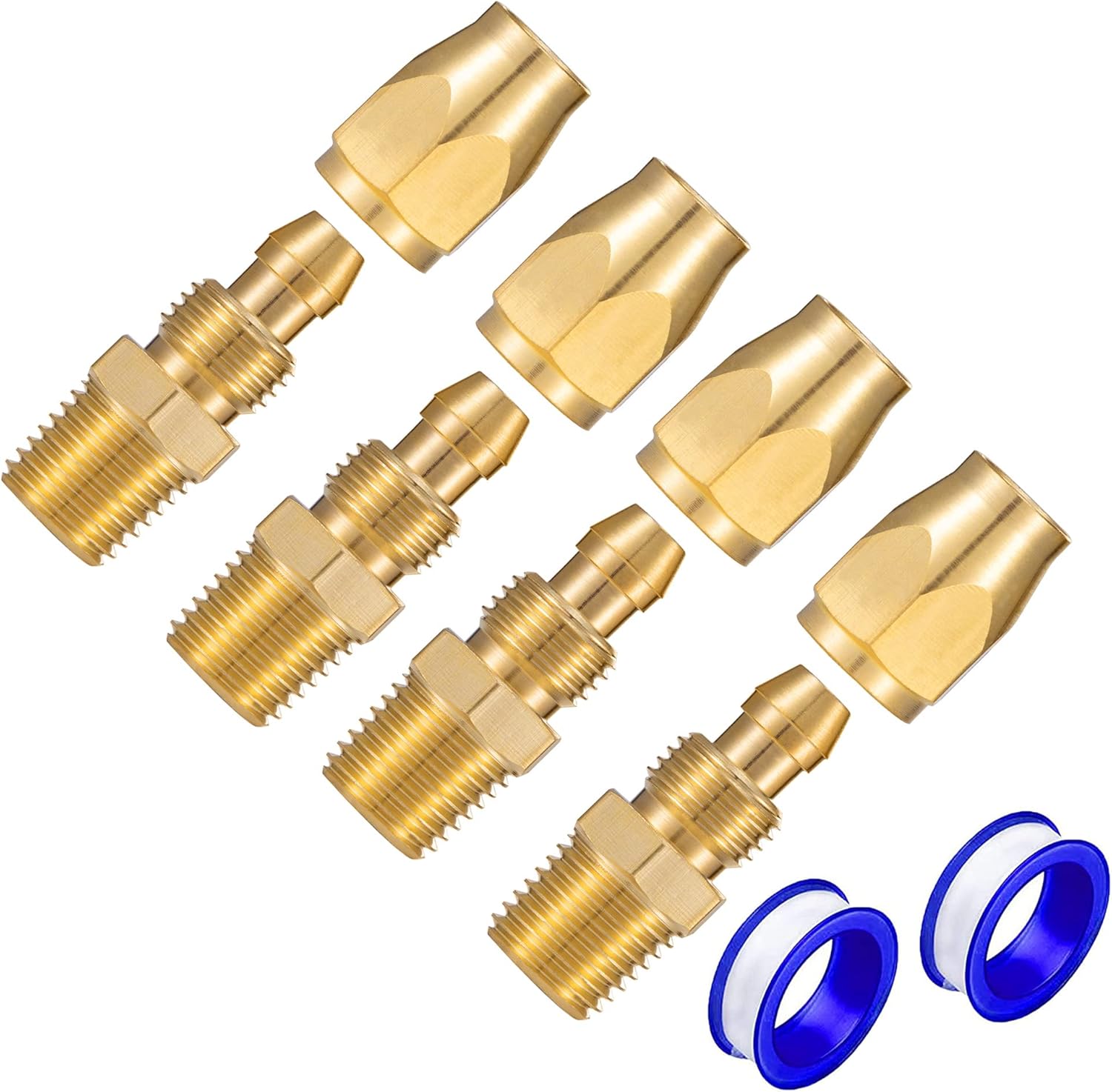 Premium Solid Brass 4PCS Reusable Replacement Fitting For 1/4-Inch ID Hose,1/4-Inch NPT Rigid