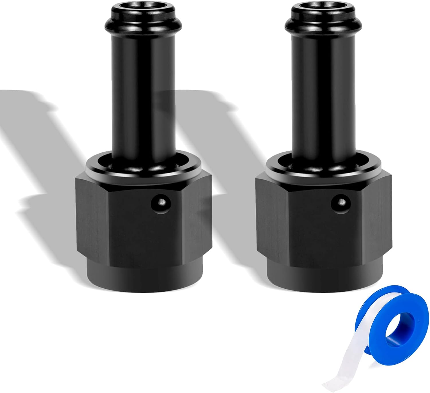 6AN Female to 3/8 Barb Fitting Adapter Straight Swivel Aluminum, Adapters Straight Black Anodized 2PCS