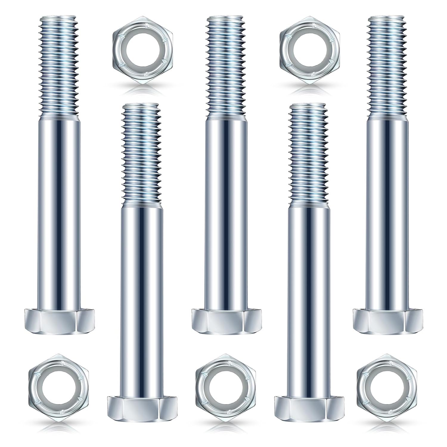 5 Pack Grade 2 Shear Bolts for Rotary Cutters Bolts and Lock Nuts Kit 1/2" x 3-1/2" with Nylock Nuts Fit Brush Cutter Tractor Gearboxes Compatible with Rotary Cutters Mill Grad (Half Thread)