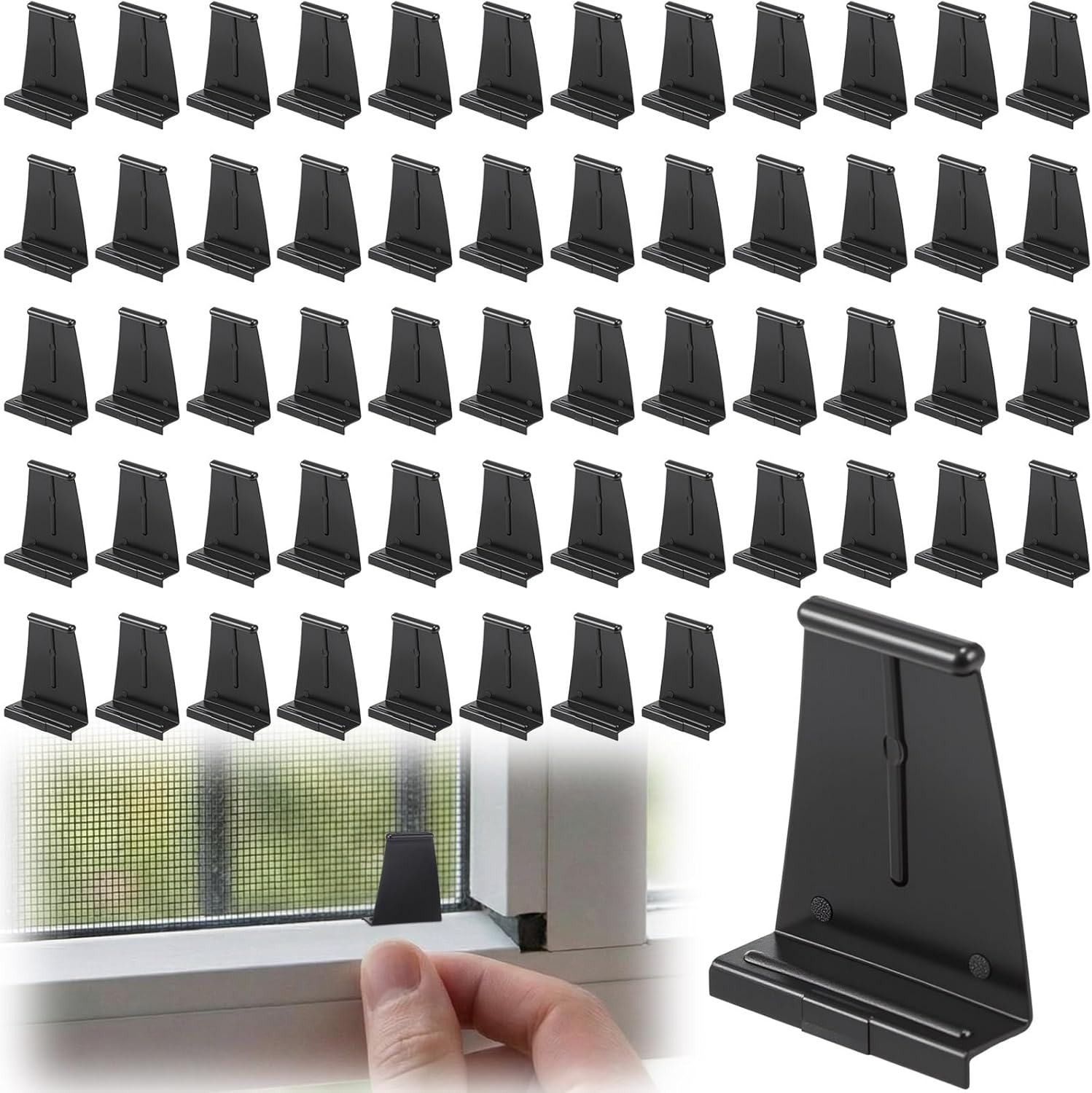 100 Pcs Window Screen Pull Tabs Black Plastic Screen Pull Tabs for Spline Channel, Universal Window Repair Parts and Replacement Clips