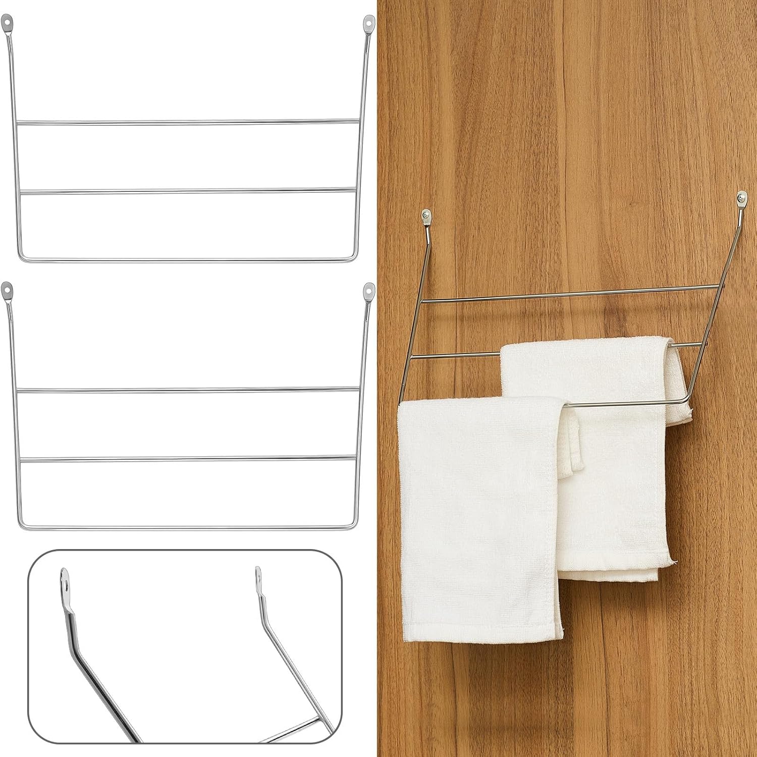 2 Pcs Under Sink Towel Holder for Kitchen and Bathroom Cabinets 3 Folded 3 Tier Towel Rack Wire Chrome Dish Rag Holder Door Mount Wire Dish Rack Hanger for Family Kitchen Bathroom Cabinet Door